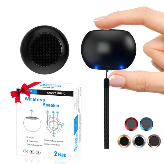 AUKSKY 2Pack Portable Mini Speakers, Bluetooth Tiny Speakers,Wireless Micro Speaker for Phone/PC/Tablet, Rechargeable Battery, Built-in Microphone, Cute Mini Speaker with Strap to Carry, Black
