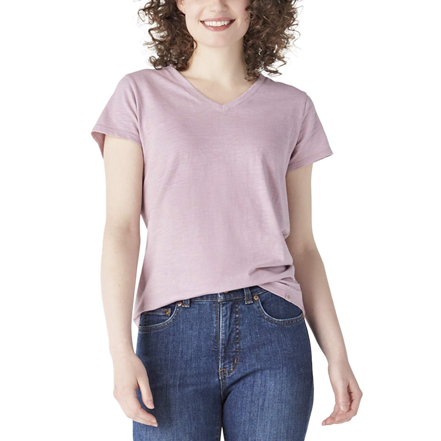 Dickies womens Short Sleeve V-neck T-shirt Work Utility T Shirt, Mauve Shadows, Large US