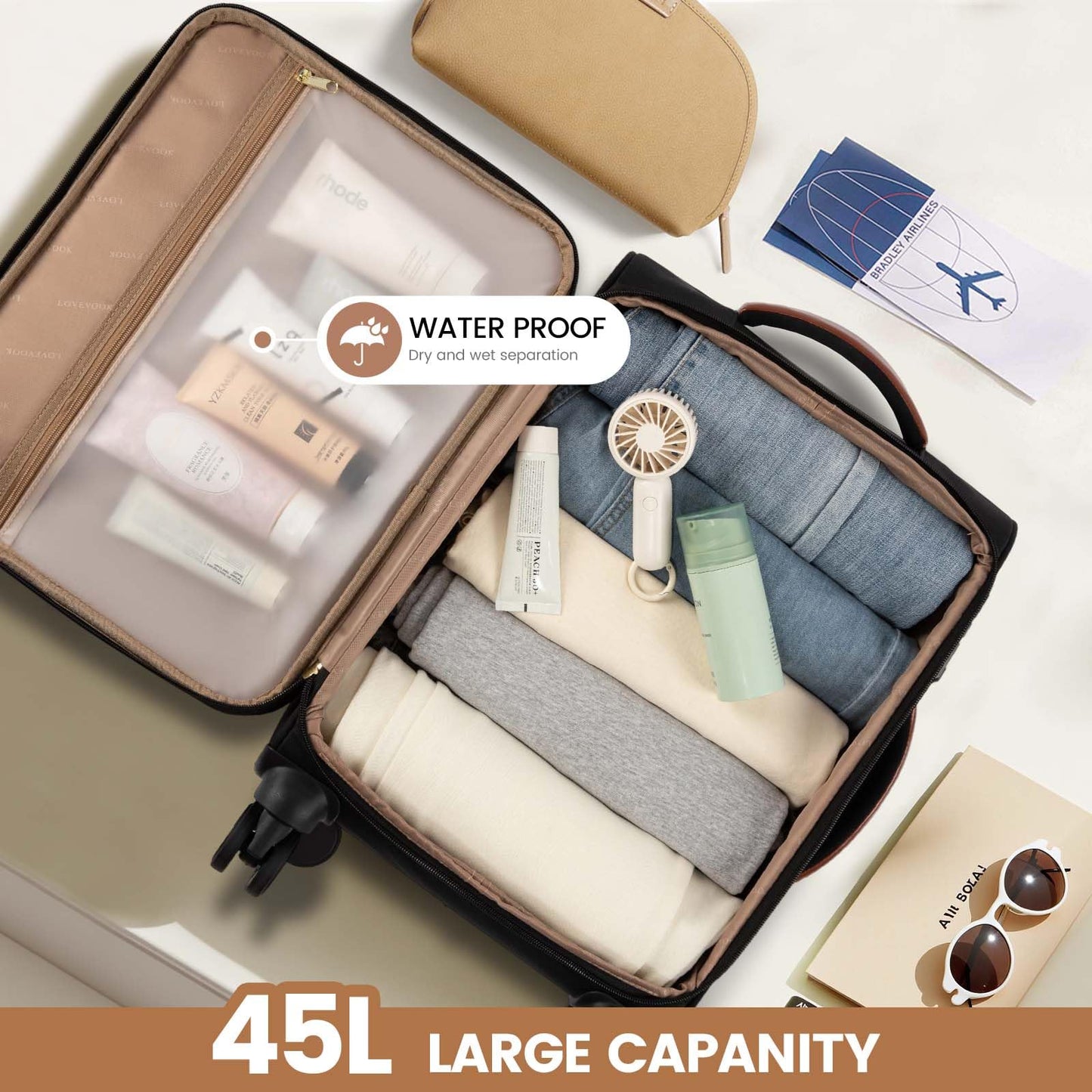 LOVEVOOK Carry On Luggage 22x14x9 Airline Approved,20 Inch Carry-on Suitcase for Women,Softside Suitcases with Wheels,Rolling Checked Luggage with TSA Lock,Lightweight Travel