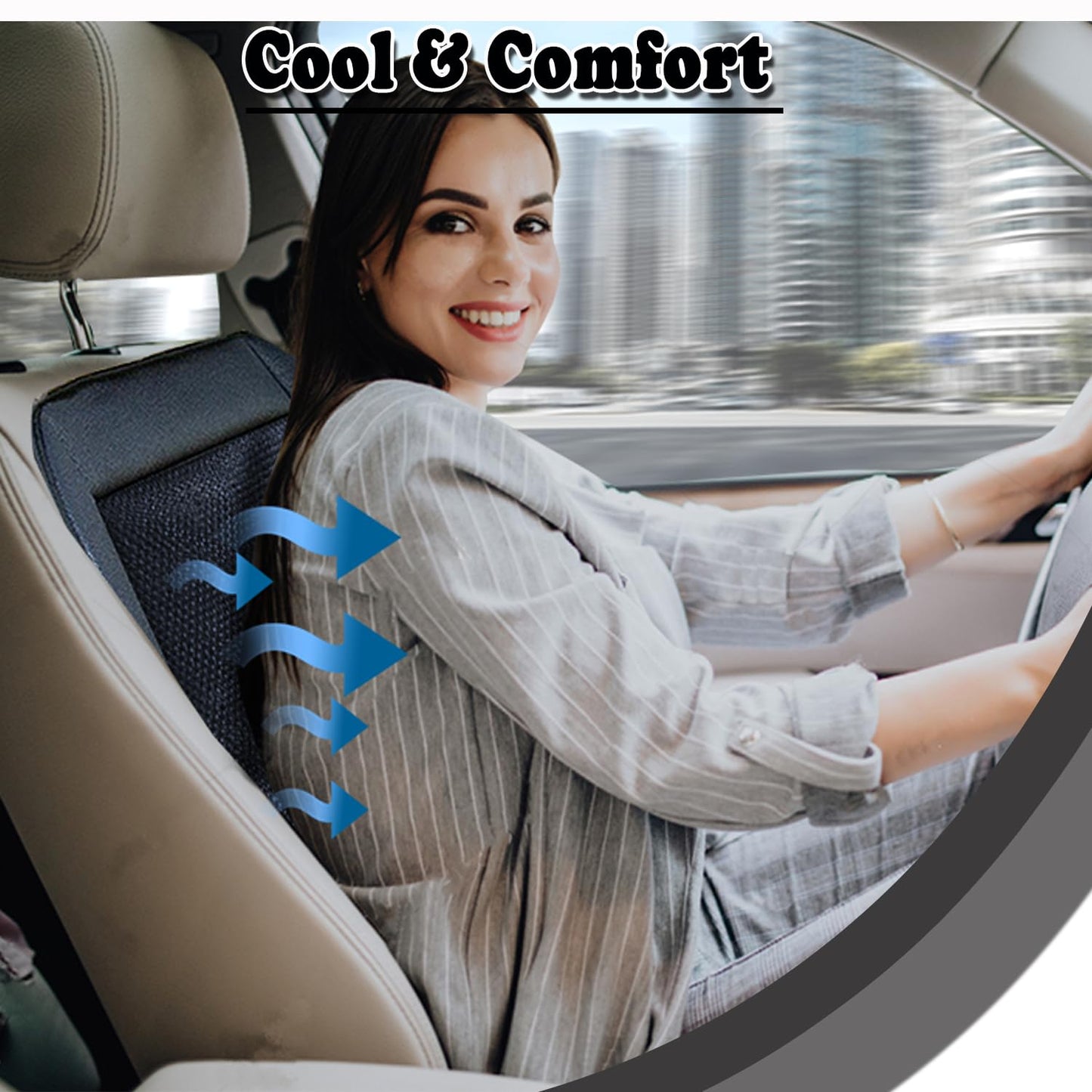 ZONETECH Cooling Car Seat Cushion - Black Automotive Adjustable Temperature Comfortable Cooling Car Seat Cushion (1 Pack)