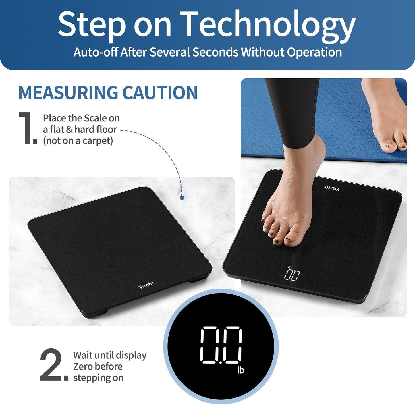 Vitafit Digital Bathroom Scale for Body Weight, Weighing Professional Since 2001, Clear LED Display and Step-On, 3*AAA Batteries Included, 400lb/182kg, Spray Silver Black