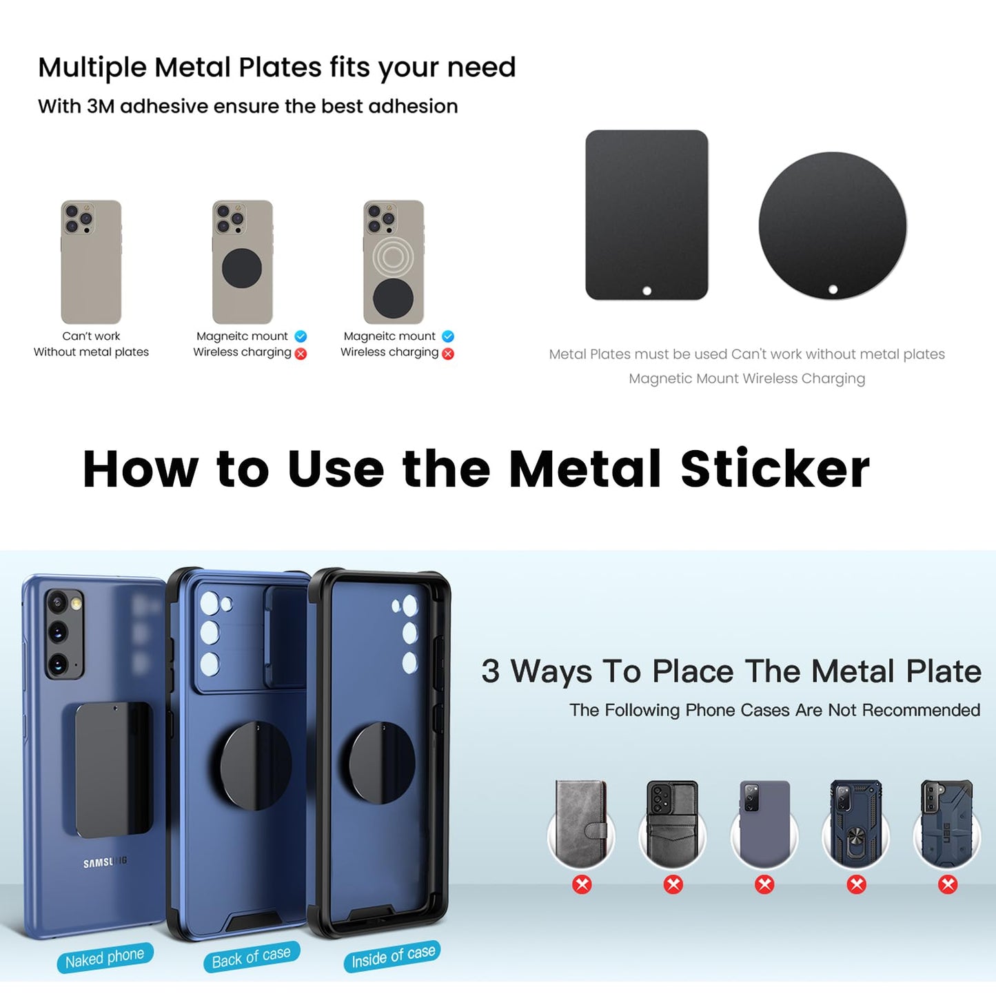 APPS2Car Magnetic Phone Mount for Car, Dashboard & Windshield Suction Cup Holder with Telescopic Arm, Requires Metal Plate (Included), Universal Fit for iPhone & Android Smartphones