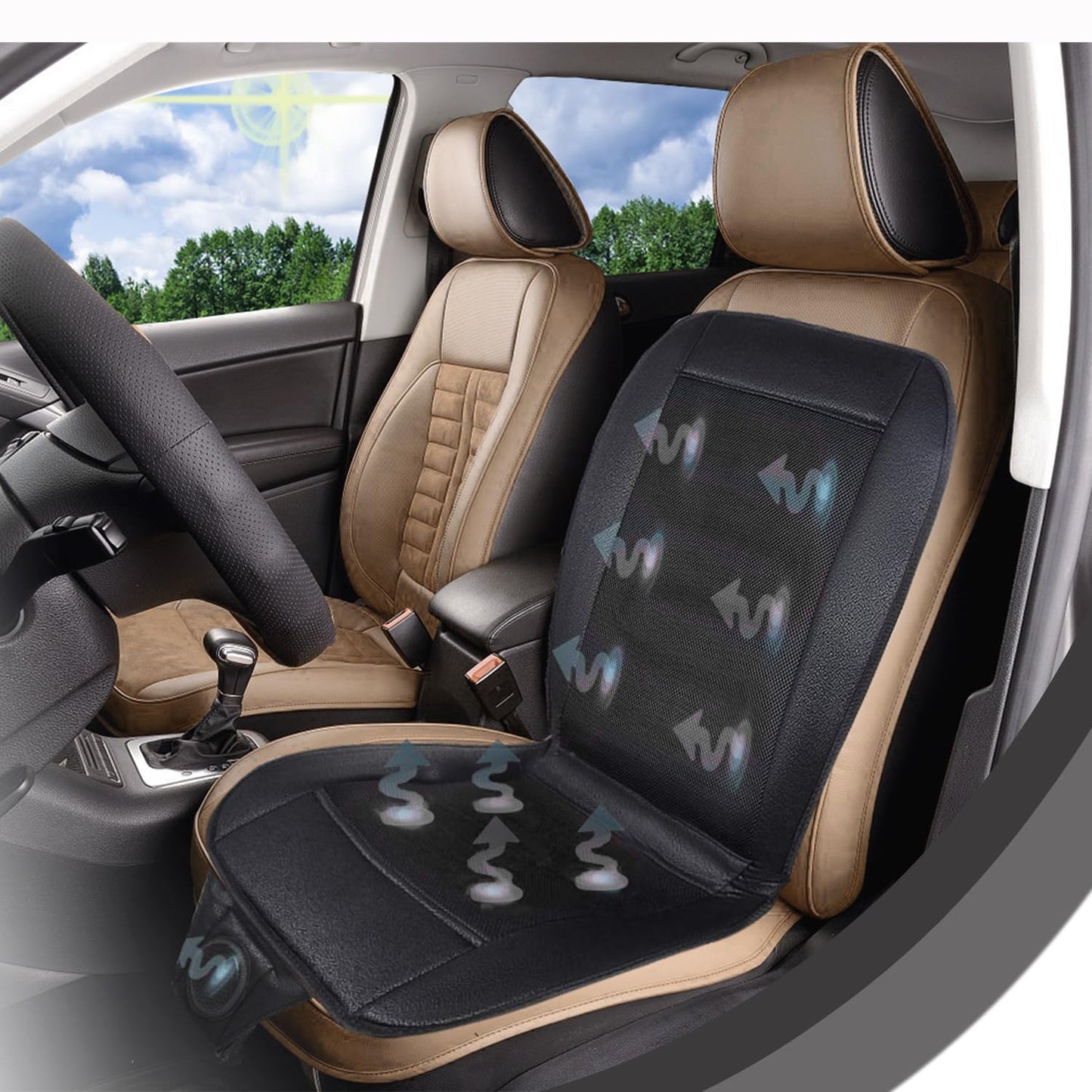 ZONETECH Cooling Car Seat Cushion - Black Automotive Adjustable Temperature Comfortable Cooling Car Seat Cushion (1 Pack)