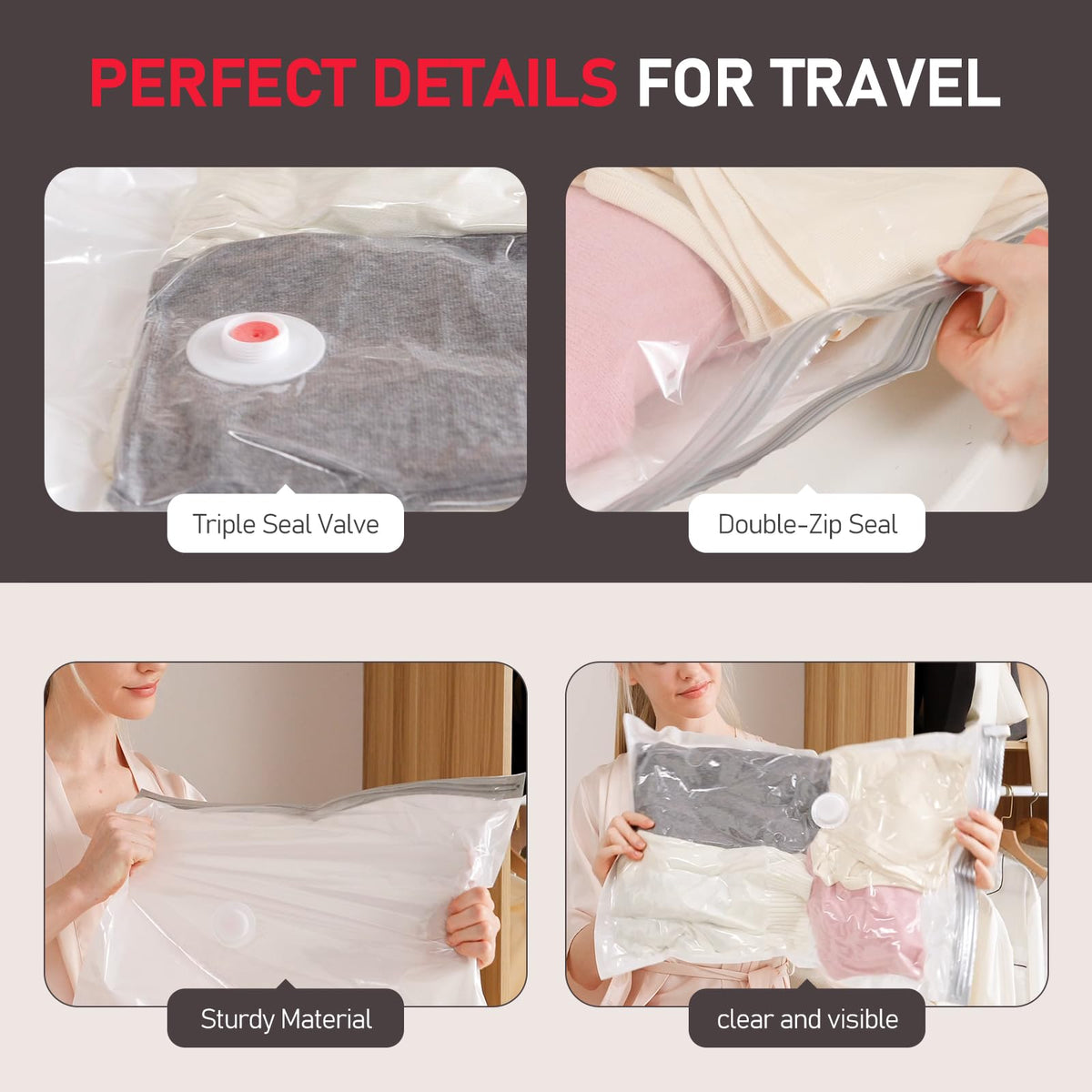 12 Pack Travel Vacuum Storage Bags with High Pressure Electric Pump