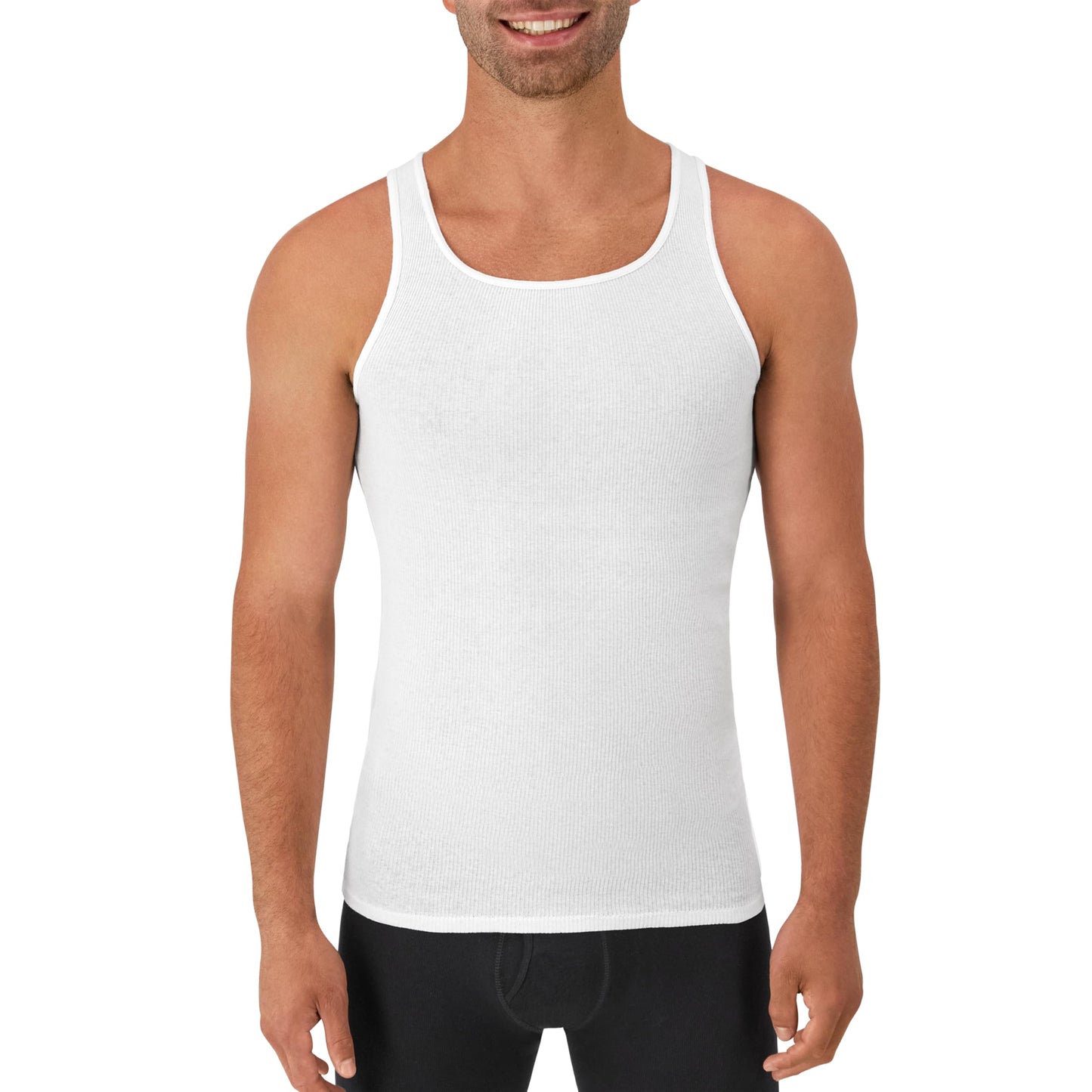 Hanes Men Tank Top Undershirt Pack, Cool & Breathable Cotton, Moisture-Wicking Ribbed Tanks for Men, White - L