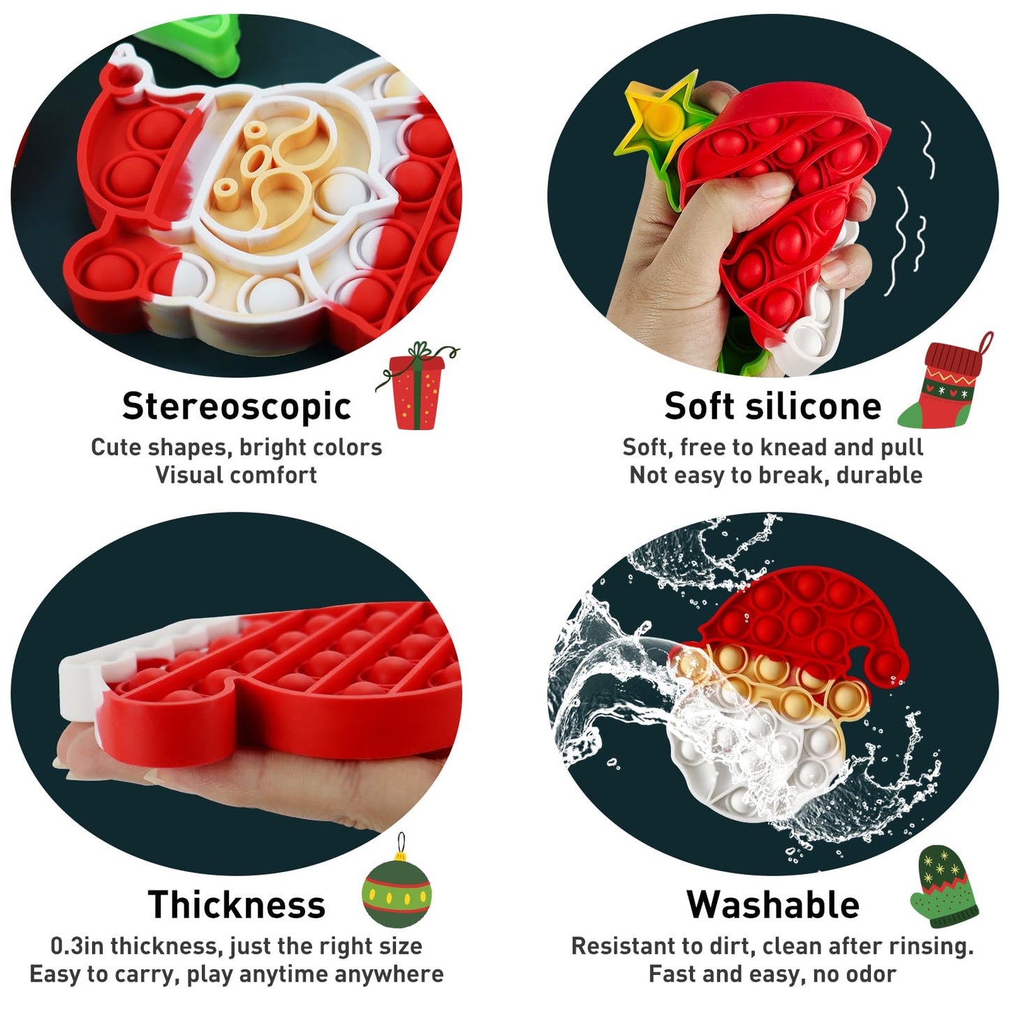 QETRABONE 6 Pcs Christmas Fidget Toy Set, Push Bubble Fidget Sensory Toy for Adult, Party Game Decor Gift Xmas Stockings Toys Christmas Decorations Autism ADHD Decompression Toys