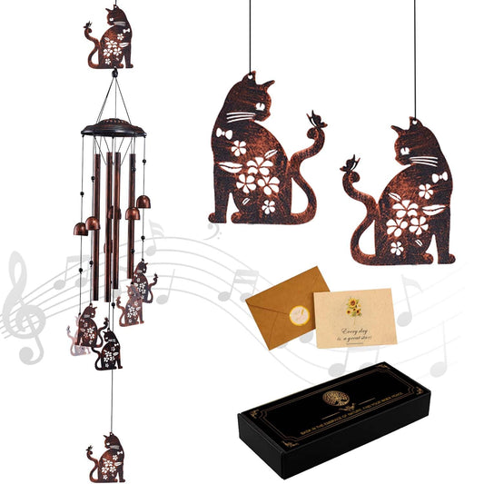 Cat Wind Chimes for Outside, Metal Windchimes Outdoors Clearance with 4 Aluminum Tubes, Garden Patio Yard Home Decor, Cat Gifts for Pet Lovers Women Men Mom Grandma, Unique Festival Birthday Gift