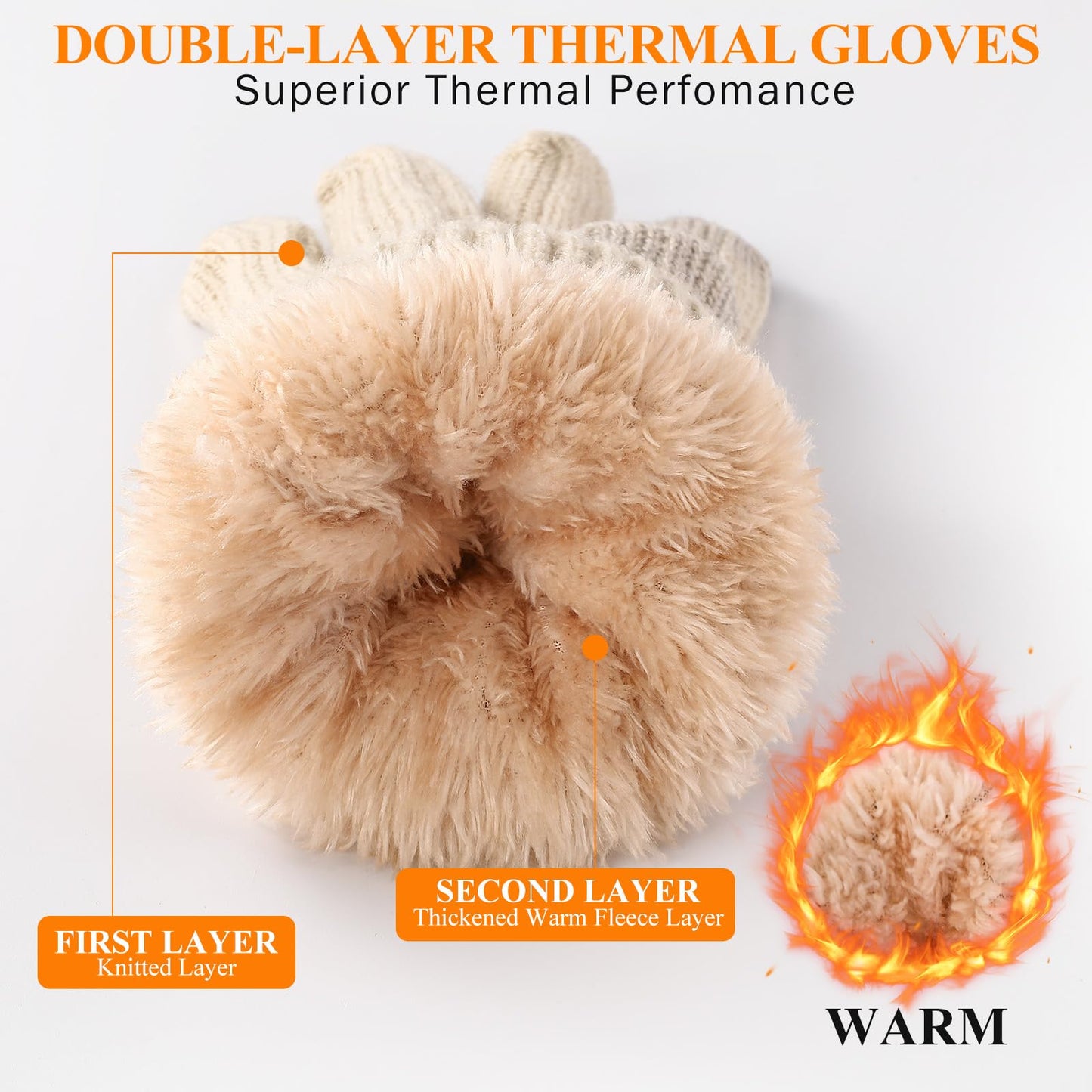 Loiyadn Winter Gloves Women - Gloves for Cold Weather Thermal Womens Glove Touch Screen Elastic Vertical Stripe Fleece Liner Knit Glove for Women Men - Beige 1 Pack