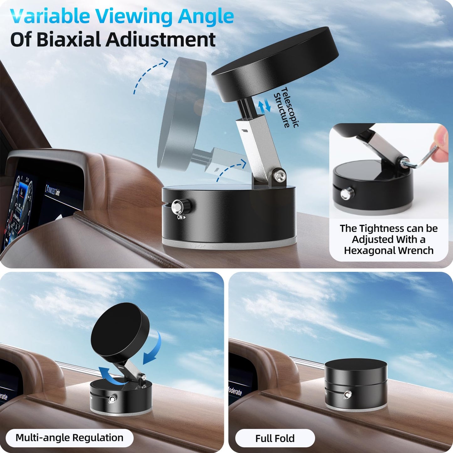 Vacuum Suction Magnetic Phone Holder, Adjustable Vacuum Magnetic Car Phone Holder Foldable Vacuum Magnetic Cell Phone Holder Stand Suction Phone mount for iPhone 16/15/14/13/12/Gym/Shower/Car/Mirror