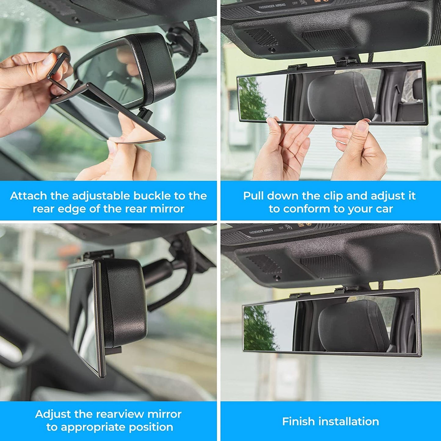 JOYTUTUS Rear View Mirror, Universal 11.81 Inch Panoramic Convex Interior Clip-on Wide Angle Mirror to Reduce Blind Spot Effectively for Car SUV Trucks -Clear