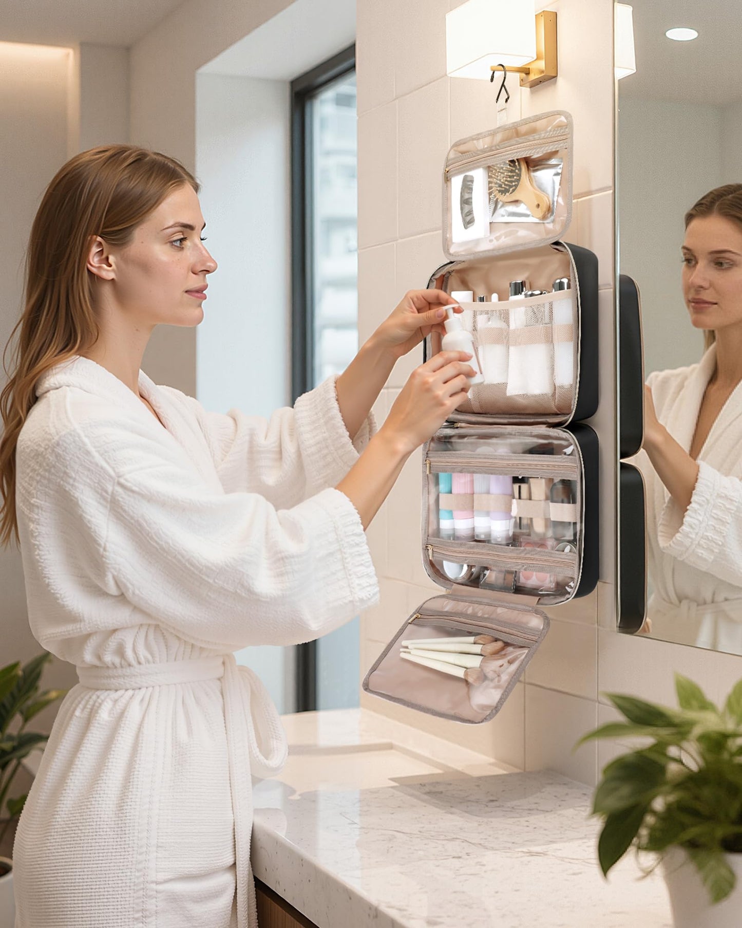 HOTOR Hanging Toiletry Bag - Spacious Travel Toiletry Bag for Women & Men, Multi-Pocket Makeup Organizer, Travel & Cruise Essentials for Business Trip, Gym, Black, 11.0" x 8.7" x 3.9"