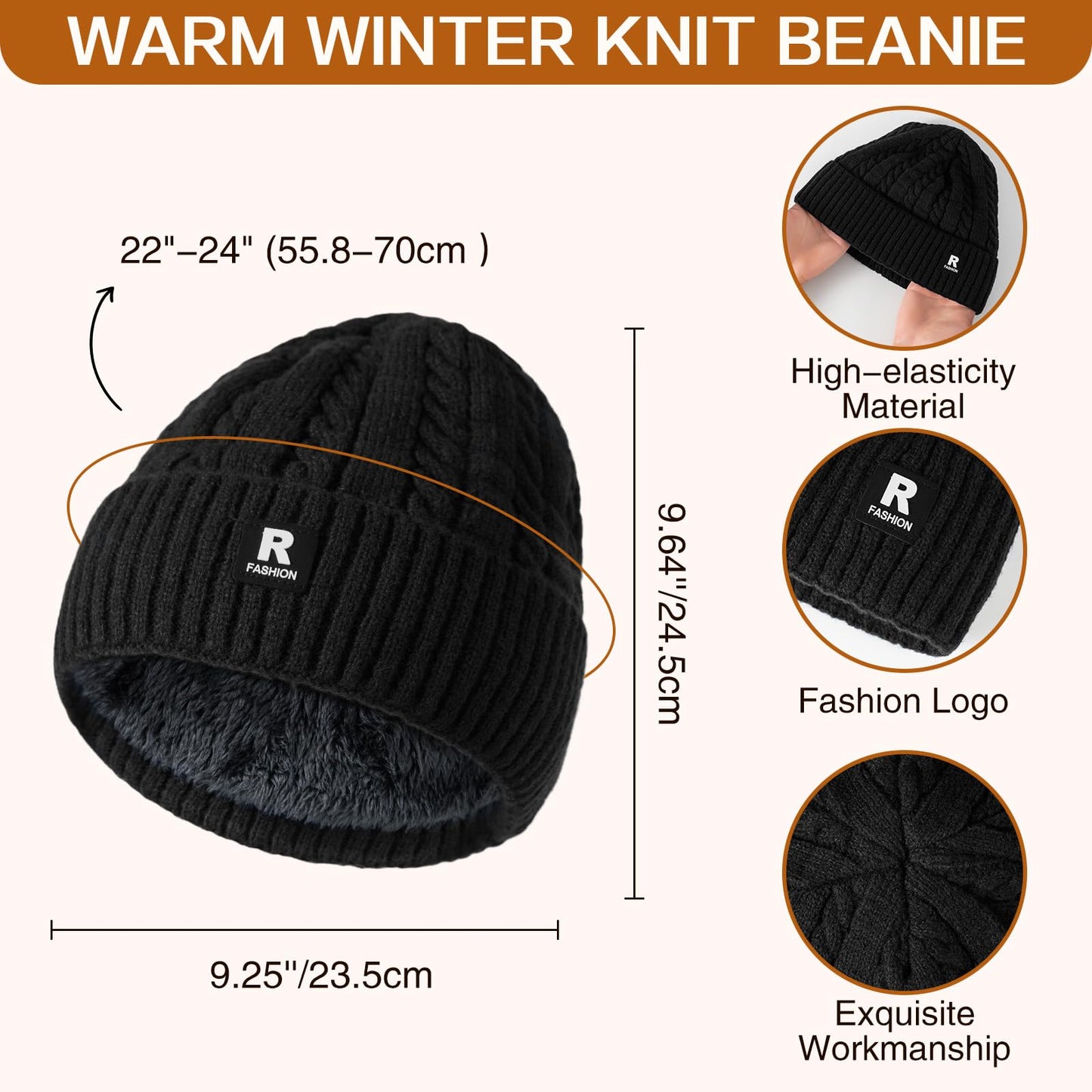 Winter Beanie Hat Scarf Gloves Set for Men Women, Warm Winter Clothes for Men, Slouchy Fleece Lined Mens Hats Skull Cap, Knit Scarf Neck Warmer Touchscreen Gloves for Men Women