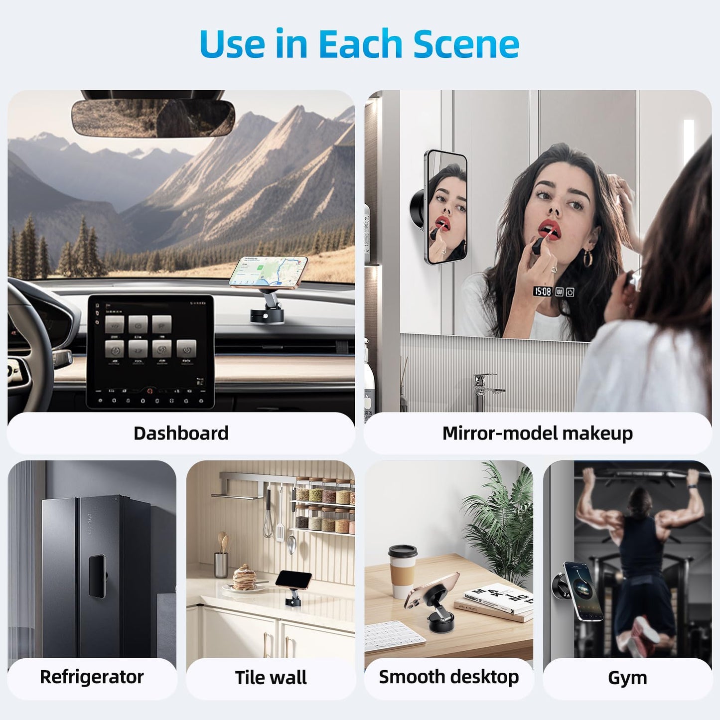 Vacuum Suction Magnetic Phone Holder, Adjustable Vacuum Magnetic Car Phone Holder Foldable Vacuum Magnetic Cell Phone Holder Stand Suction Phone mount for iPhone 16/15/14/13/12/Gym/Shower/Car/Mirror