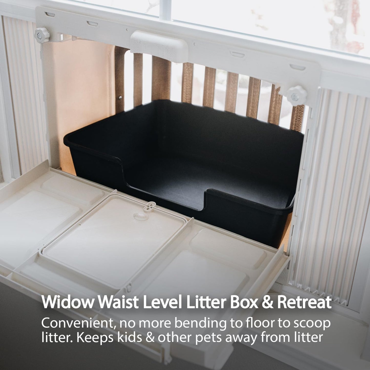 VistaLoo Window Catio, Perch & Litter Box – Fits 26-32" Vertical Windows, Premium Outdoor Enrichment and Freedom for Indoor Cats, Natural Odor-Free, All-Weather, Easy Clean Cat Box, Made in The USA