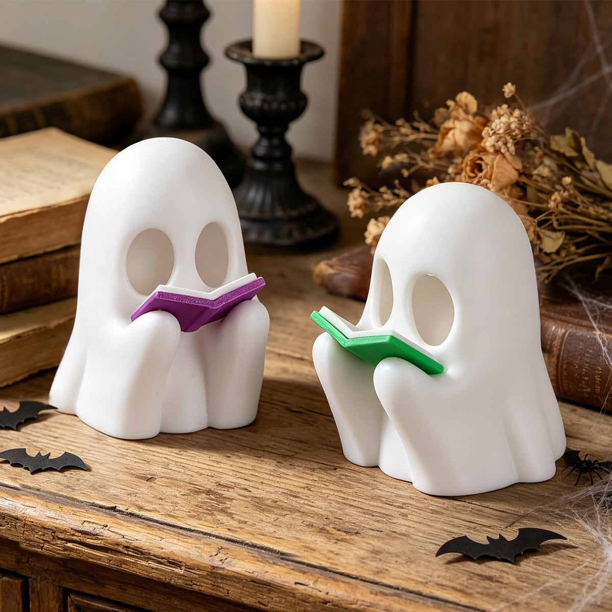 DAZONGE 2Pack 3D Printed LED Reading Ghost Halloween Decorations Indoor