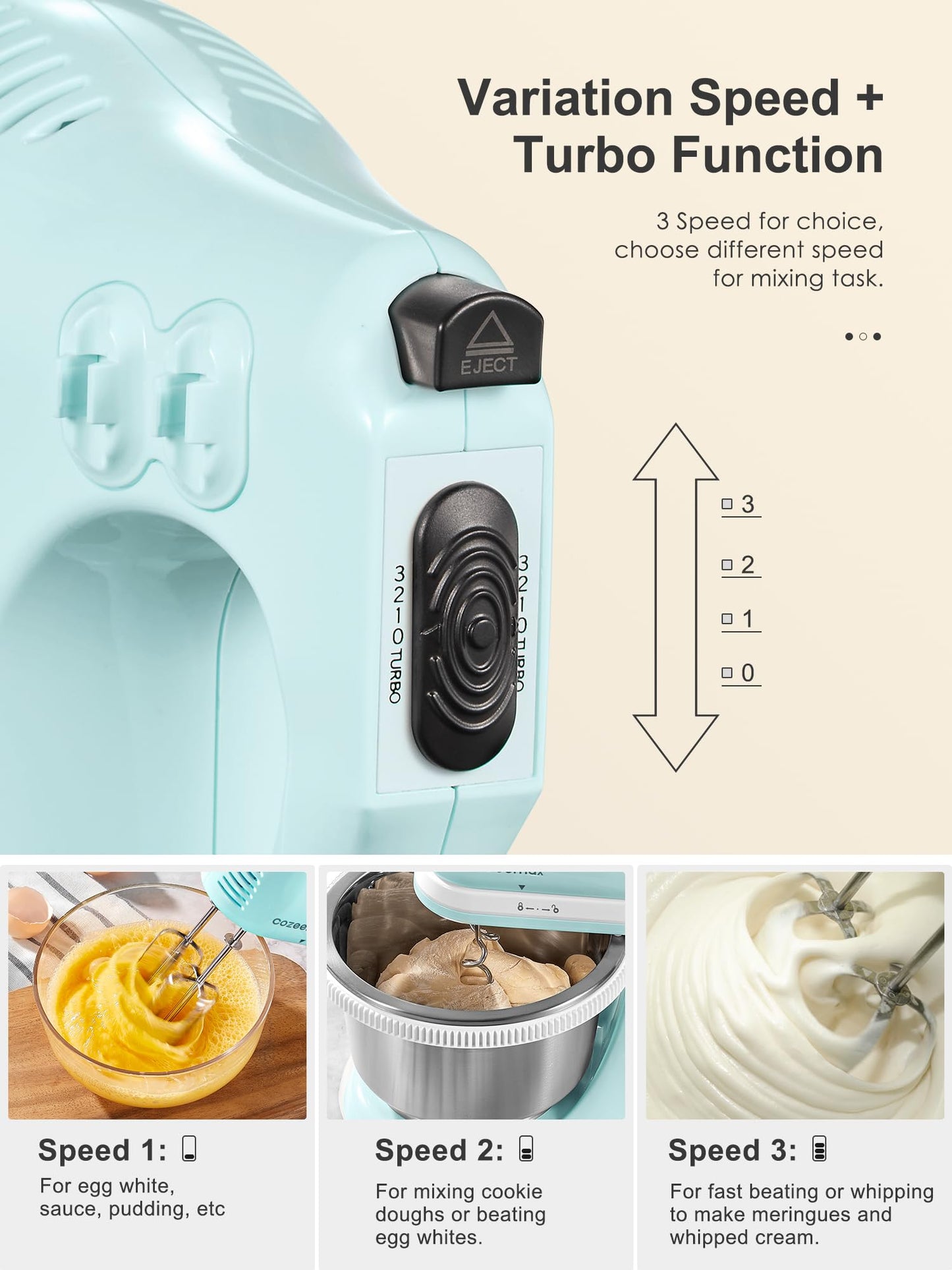 2 in 1 Hand Mixers Kitchen Electric Stand mixer with bowl 3 Quart, electric mixer handheld for Everyday Use, Dough Hooks & Mixer Beaters for Frosting, Meringues & More (Aqua)