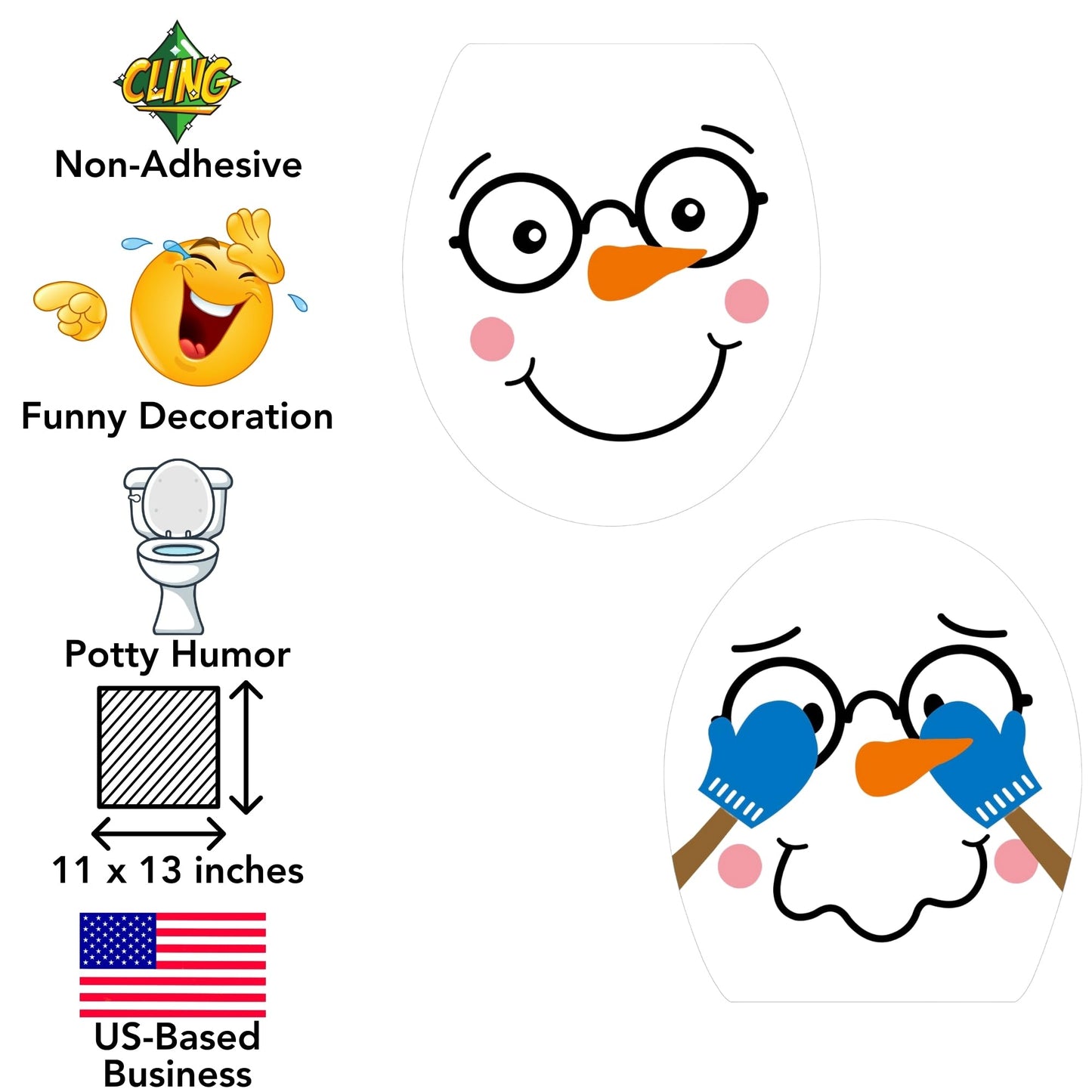 Iconikal 2-Piece Toilet Seat Cling Christmas Decoration Set, Funny Snowman