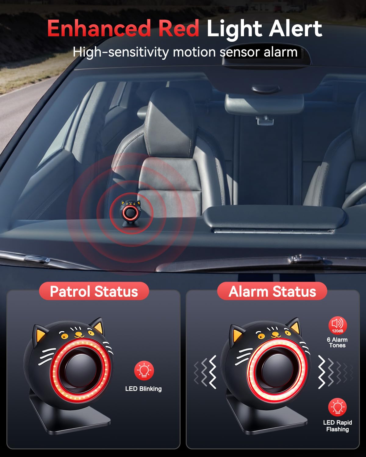 Electop 120dB Car Alarm System with Motion Sensor & Sound, Car Security System Anti-Theft Device Car Alarm with Wireless Remote & Led Light for Cars, Trucks, Suvs