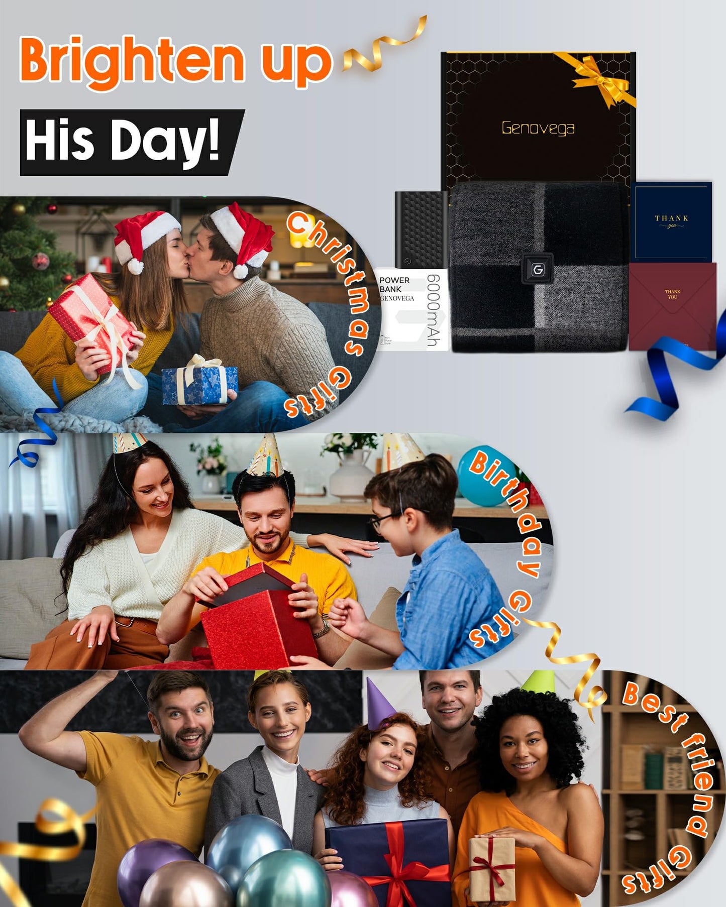 Genovega Graphene Heated Scarf for Women Men Boyfriend Dad Father Husband Brother Grandpa Boss Unique Christmas Gifts Rechargeable Electric Neck Heating Shawl Pad Accessory Winter Must Have Grey Brown