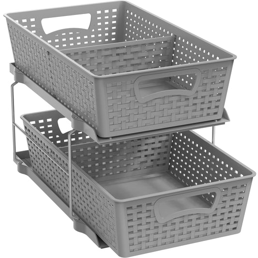 Simple Houseware 2 Tier Bathroom Organizer Tray Pull-Out Sliding Drawer, Under Sink Storage, Gray