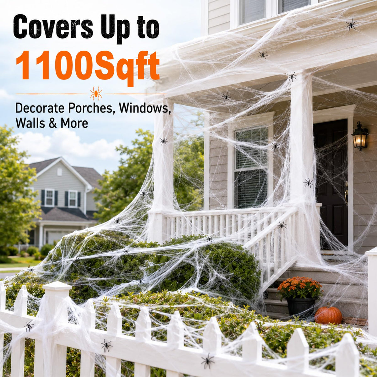 MAQIHAN 1100 Sqft Halloween Spider Webs - Outdoor Cobwebs with 40 Spiders