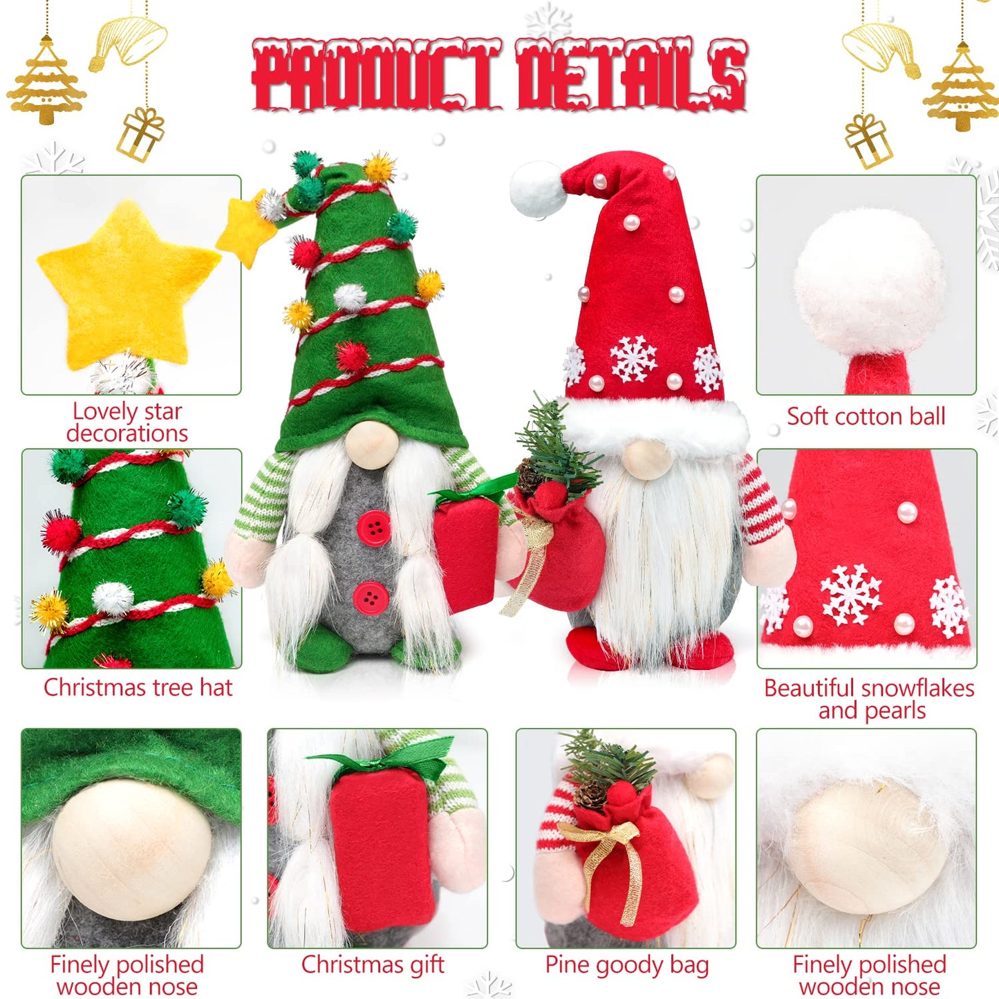 BINSUNS 2Pcs Christmas Gnomes Plush Decorations, Christmas Elf Gnomes Swedish Tomte Plush Gnome - Xmas Thanksgiving Home Party Ornaments Boy Girl Decor