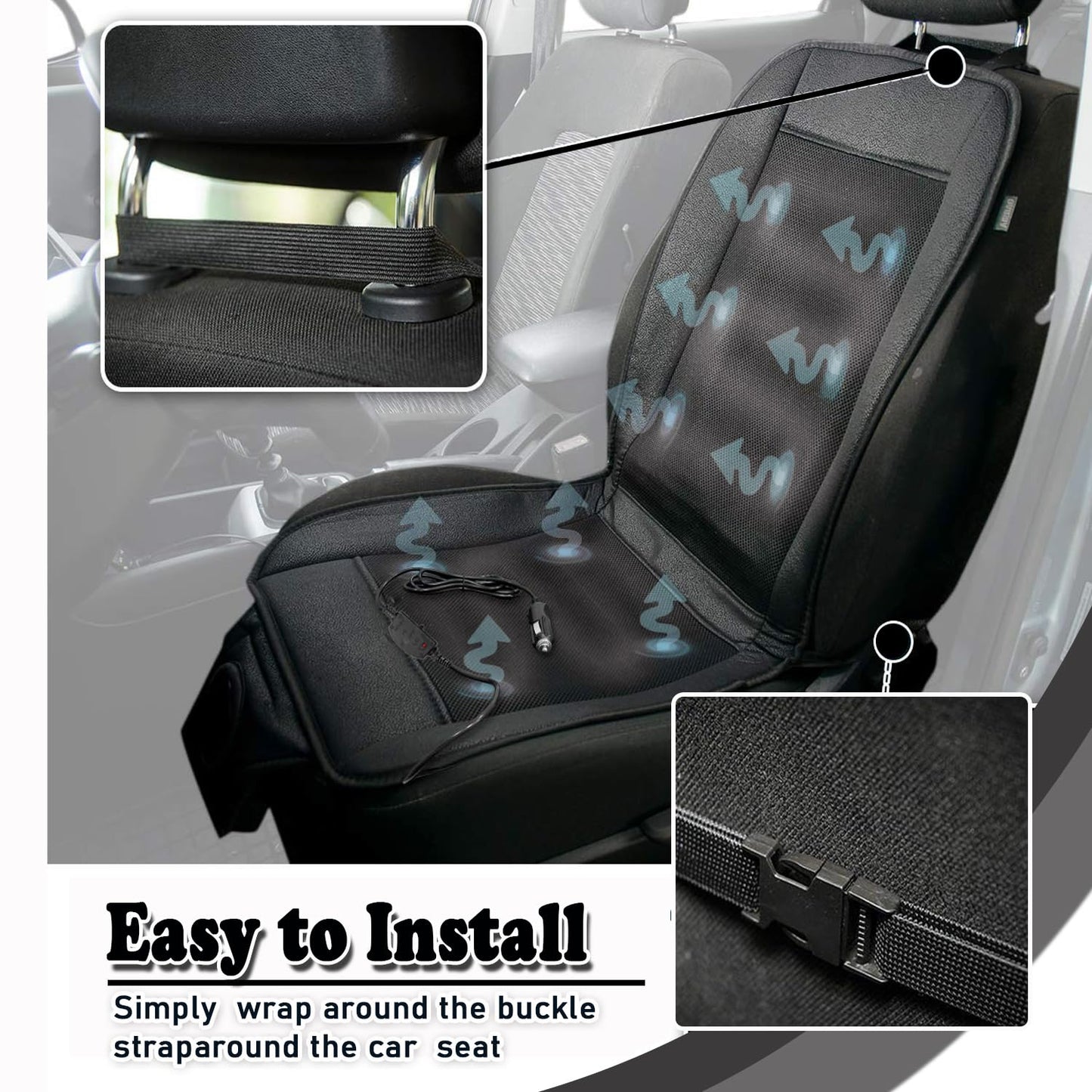 ZONETECH Cooling Car Seat Cushion - Black Automotive Adjustable Temperature Comfortable Cooling Car Seat Cushion (1 Pack)