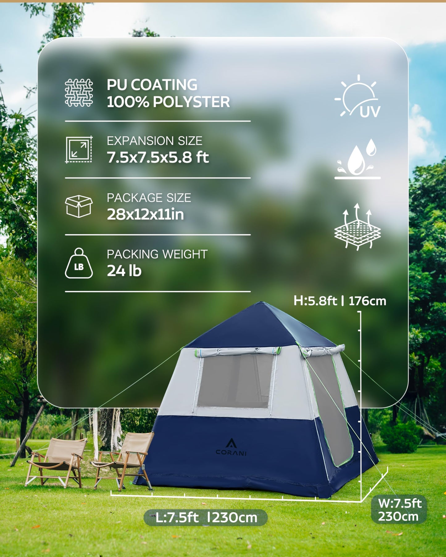 CORANI Inflatable Camping Tent, 1-4 Person