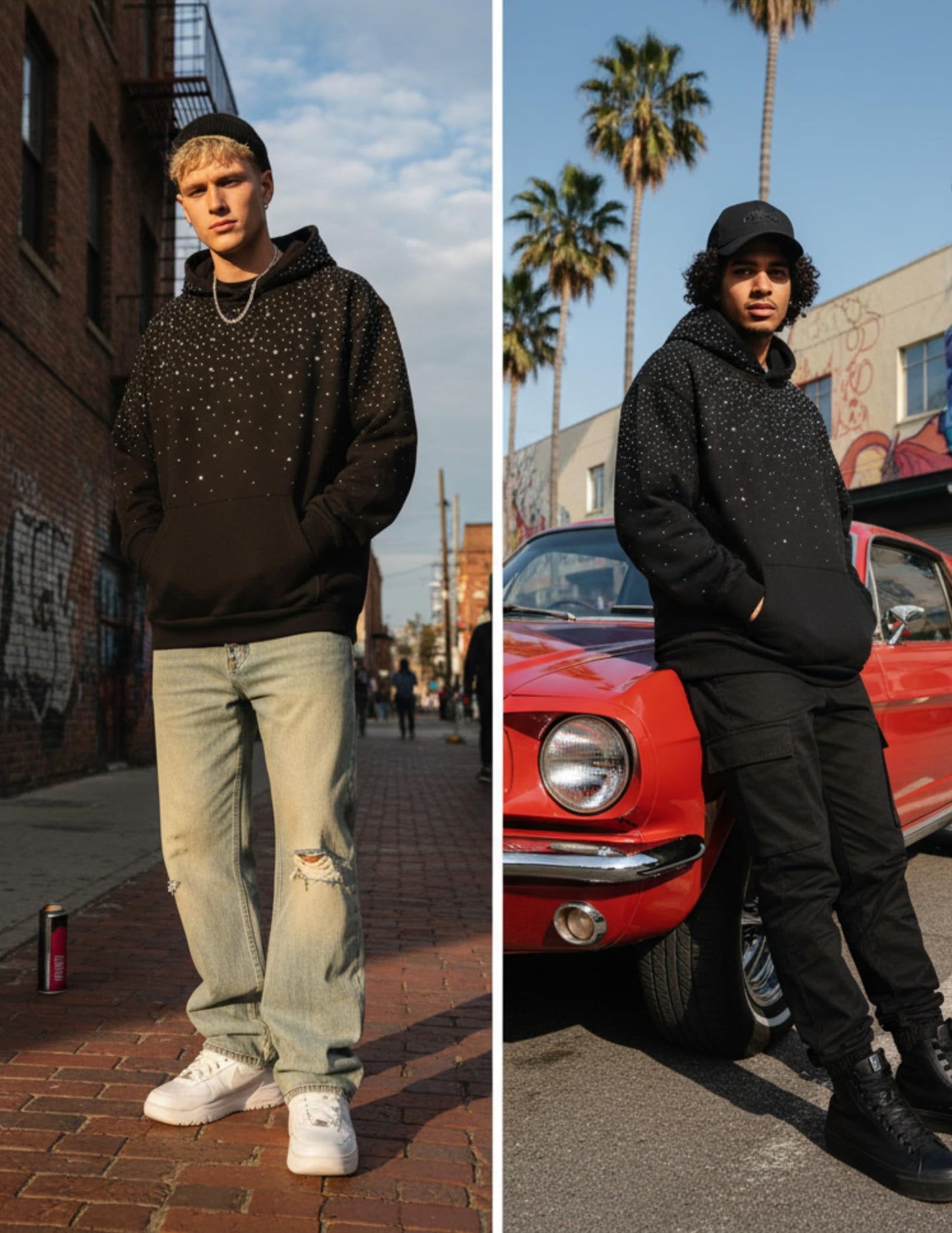 Vamtac Rhinestone Hoodies Men Oversized Hooded Sweatshirts Fashion Casual Hoodie Pullover Y2k Streetwear Tops Black