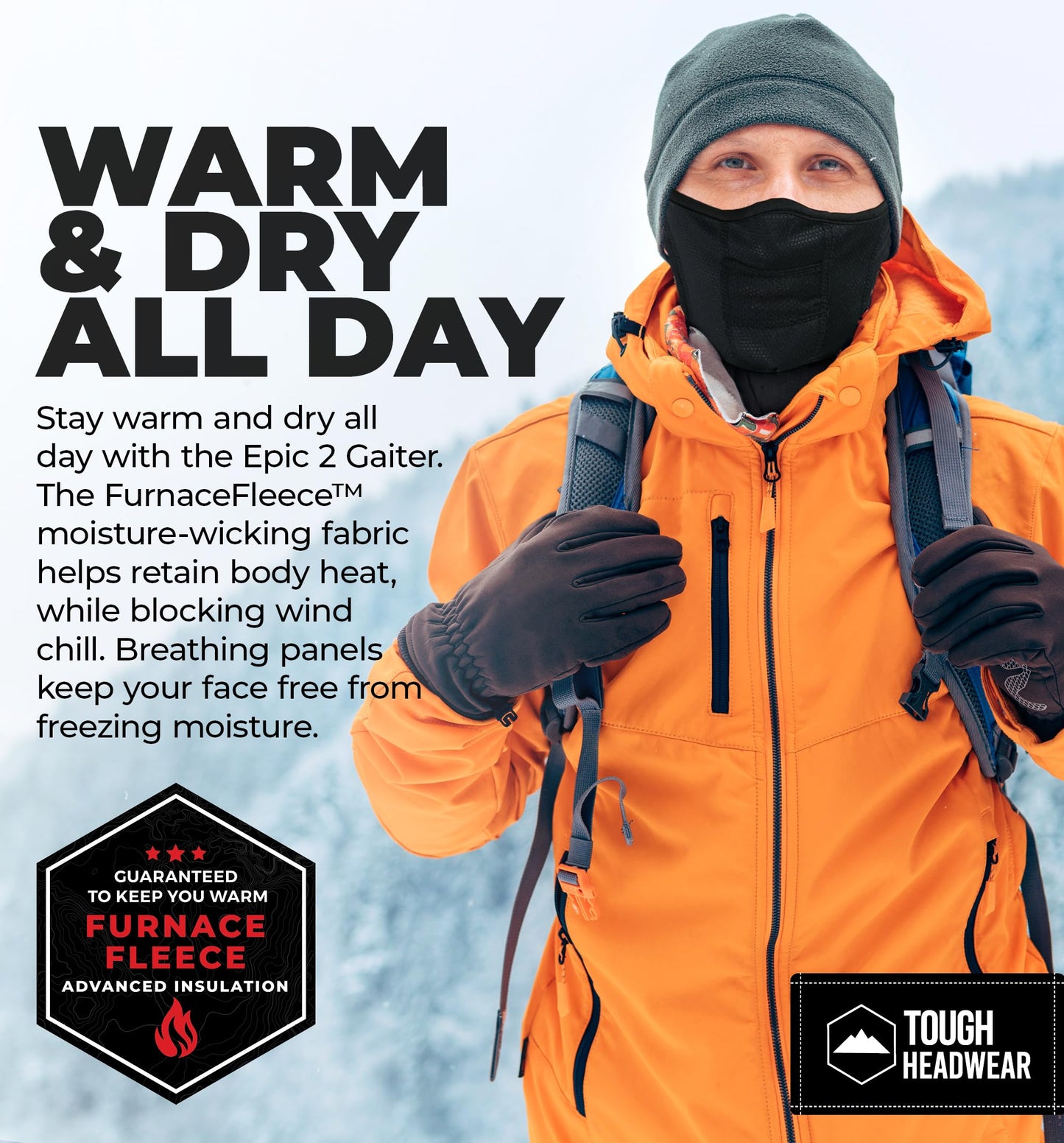 Tough Headwear Half Ski Mask for Men & Women, Winter Face Mask for Cold Weather, Half Balaclava Neck Gaiter Warmer, Motorcycle Face Mask