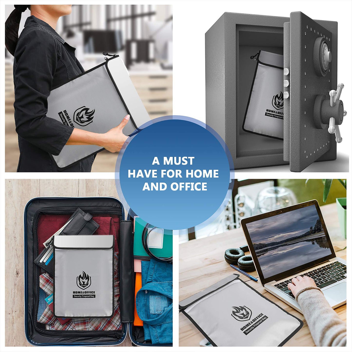 Upgraded Two Pockets Fireproof Document Bag (2000℉), andyer 15”x 11”Waterproof Fireproof Money Bag for Cash with Zipper, Important Document Storage Organizer for Valuables, Legal Documents Safe