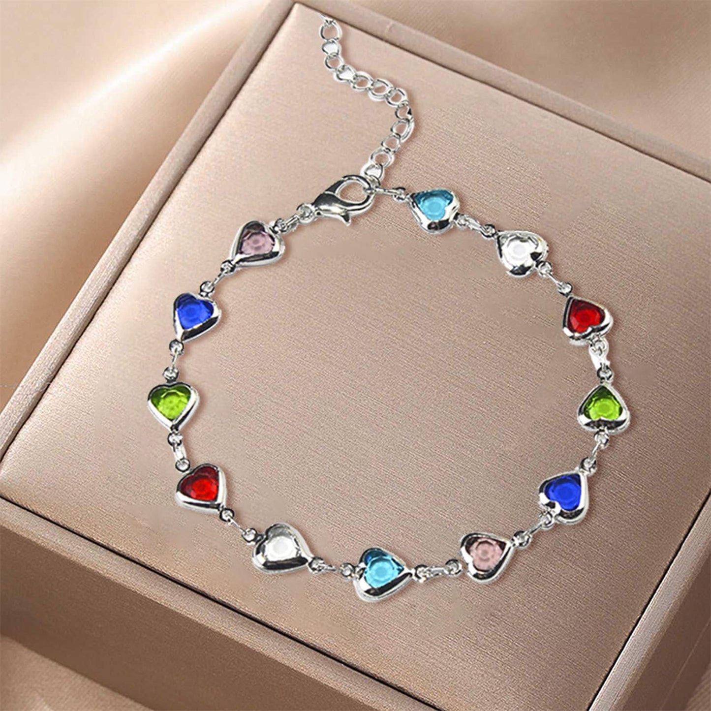 Colorful Heart Zircon Bracelet for Women Creative Dainty Friendship Bracelets Adjustable Chain Love Gifts for Her Valentine's Day Jewelry gifts under 5 dollars