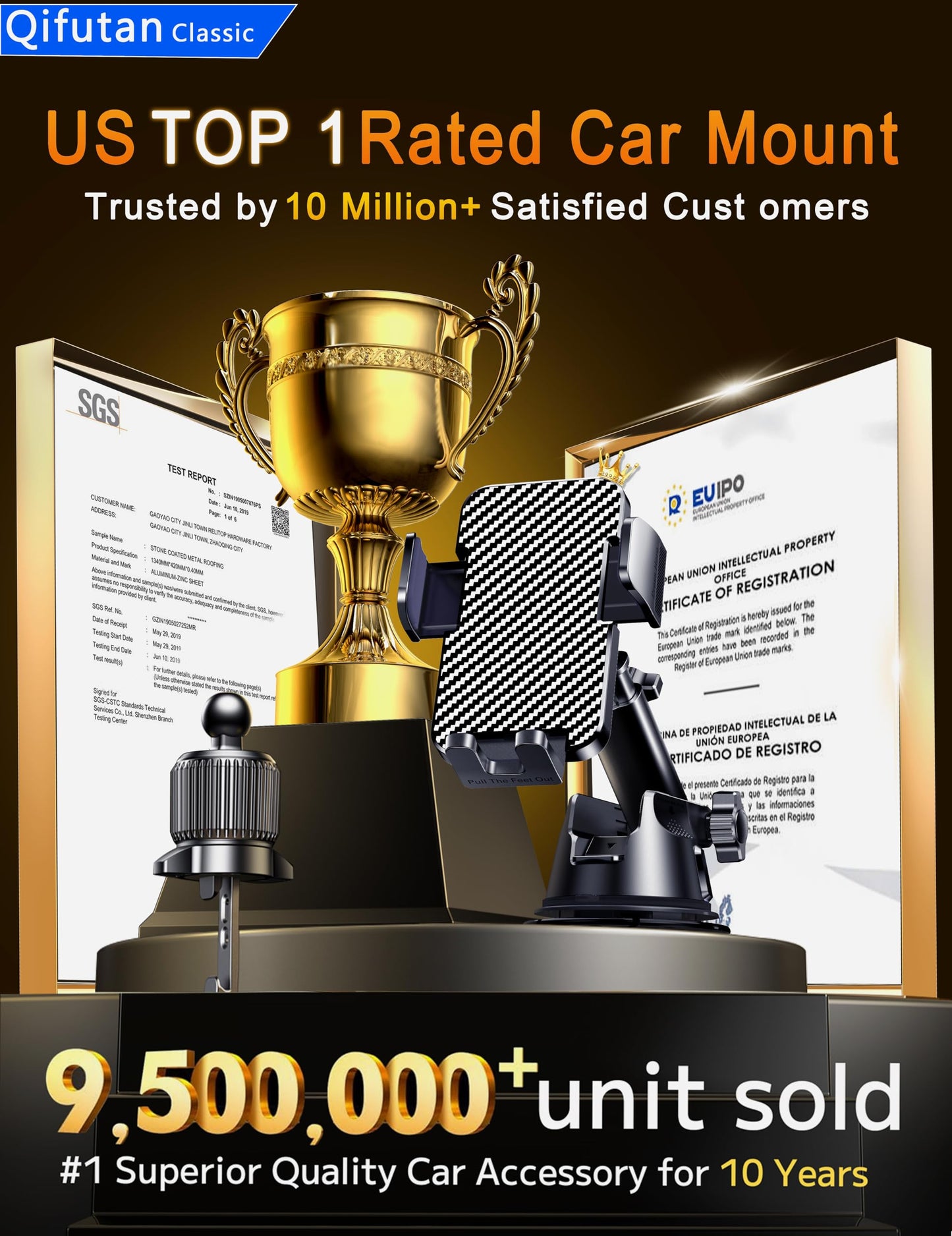 Qifutan Dash Mounted Holders Phone Holders for Your Car Phone Mount for Car Windshield Dashboard Air Vent Universal Desk Mounts Hands Free Automobile Cell Phone Holder Fit for iPhone Smartphone