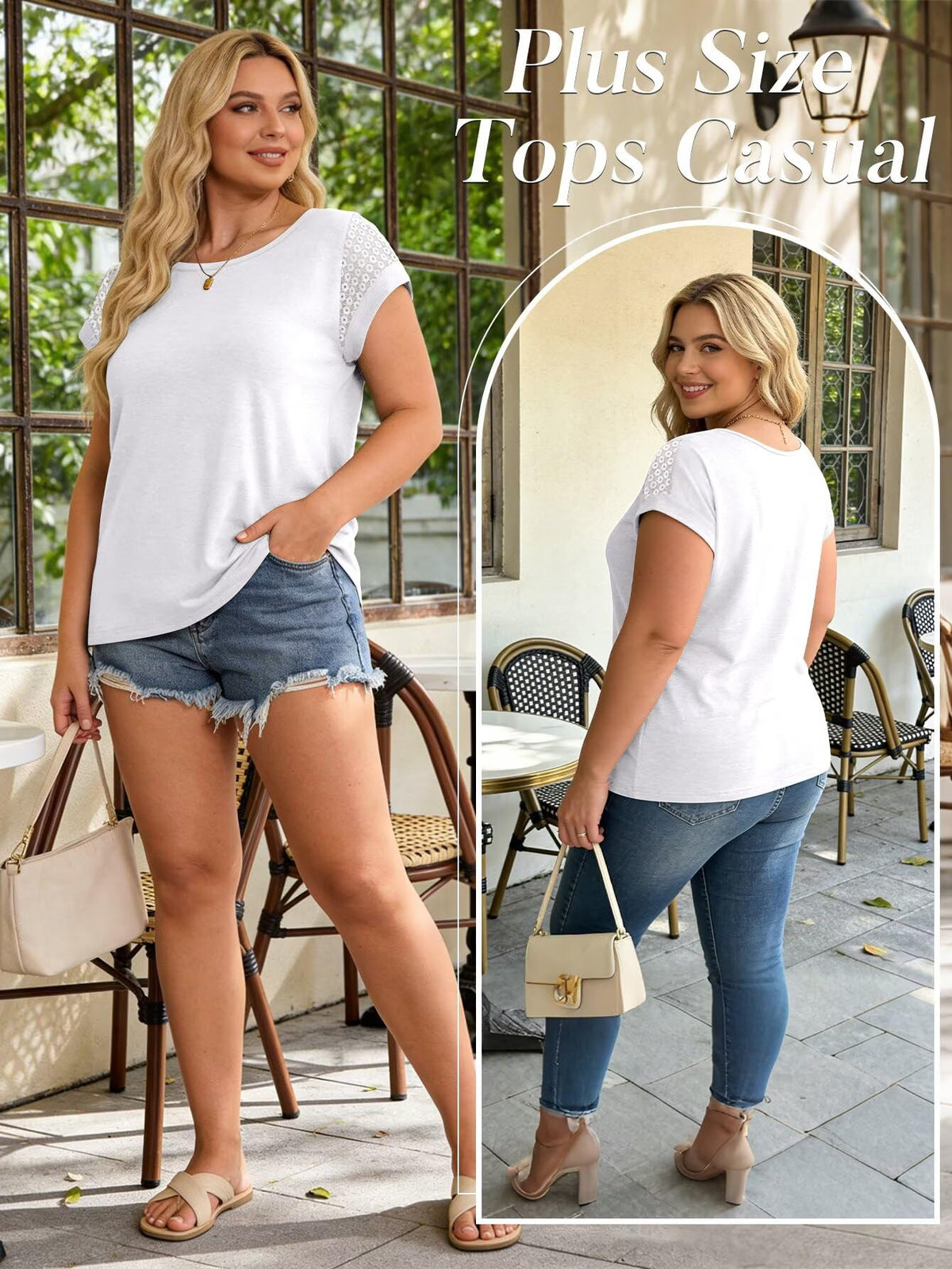 Bliwov Womens Tops Cute Lace Cap Sleeve T Shirts Summer Casual White