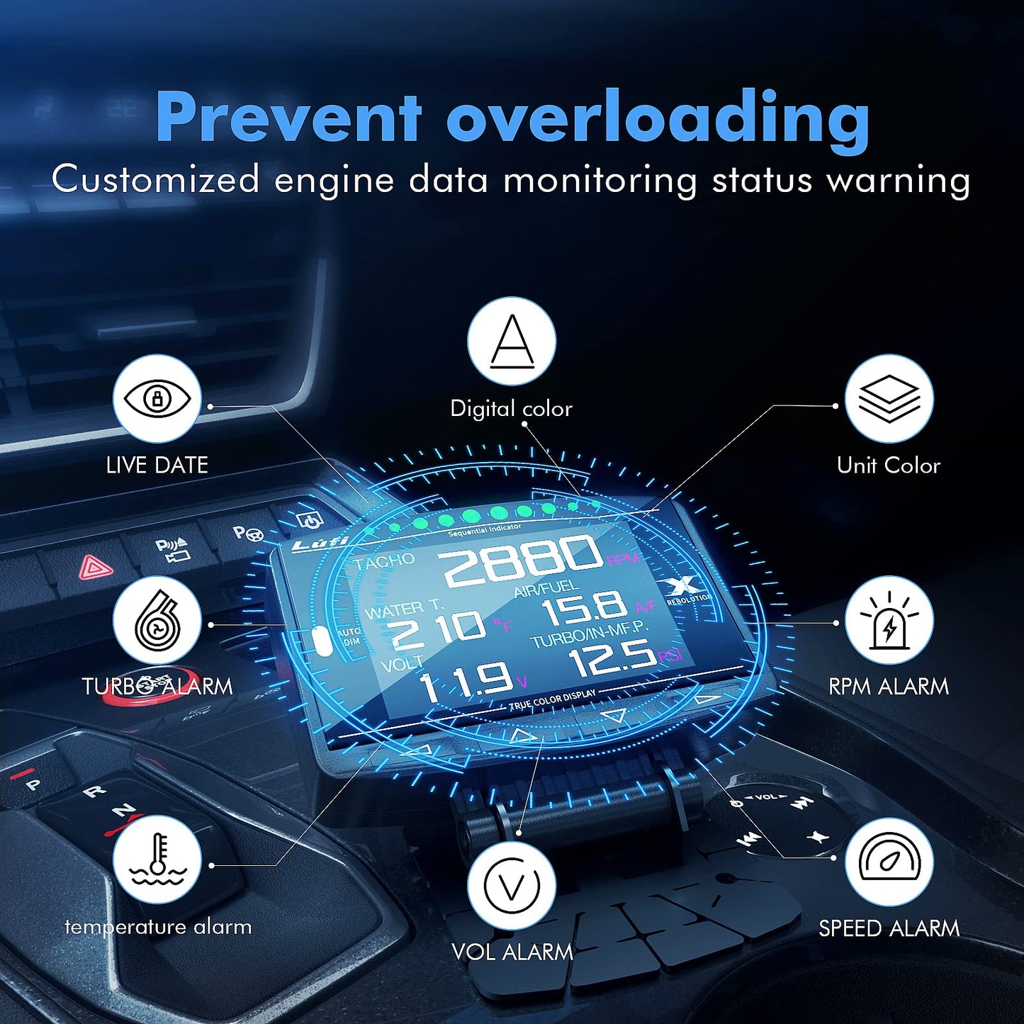 Lufi X1 Obd2 Gauge Display,Boost Gauge,Speedometer,Water Temperature Meter,Multi-ECU Data Combination Cluster,for Honda、Toyota、VW and Mazda (car Special)