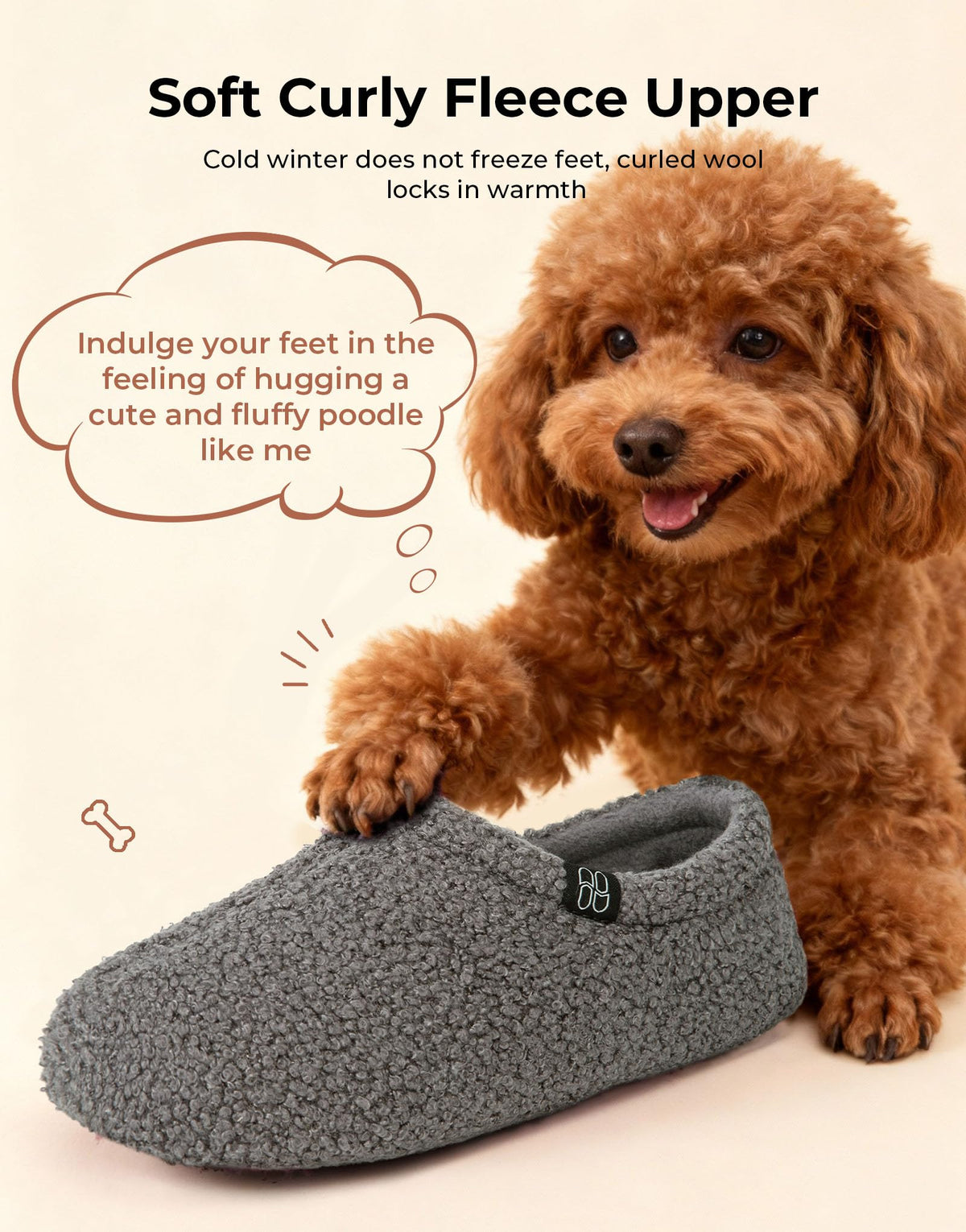 HomeTop Women's Fuzzy Curly Fur Loafer Slippers, Grey 11-12 US
