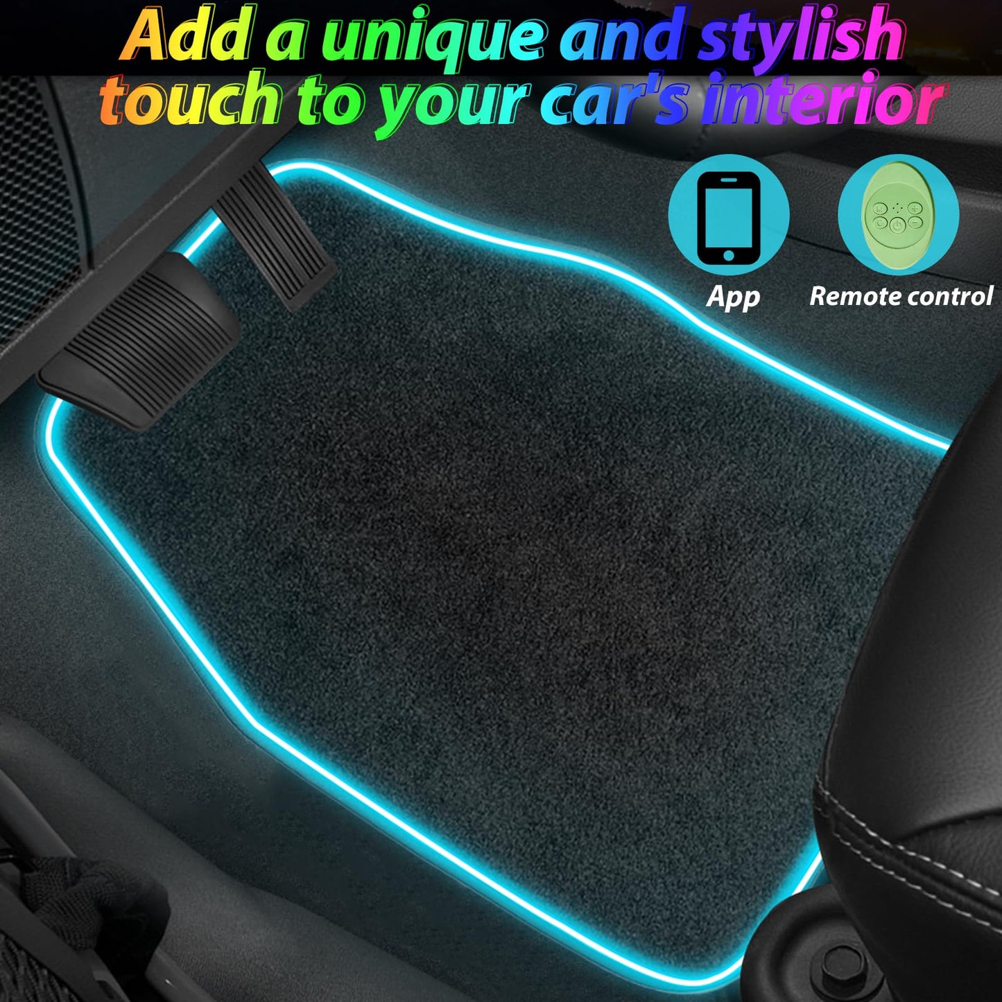 Soft Car Floor Mats With Led Strip Light, Universal Fit Black Automotive Carpet, App Control Interior Car Lights Floor Mats, Anti-Slip Waterproof RGB Car Decor Accessories For SUV, Trucks, Sedan,Jeeps