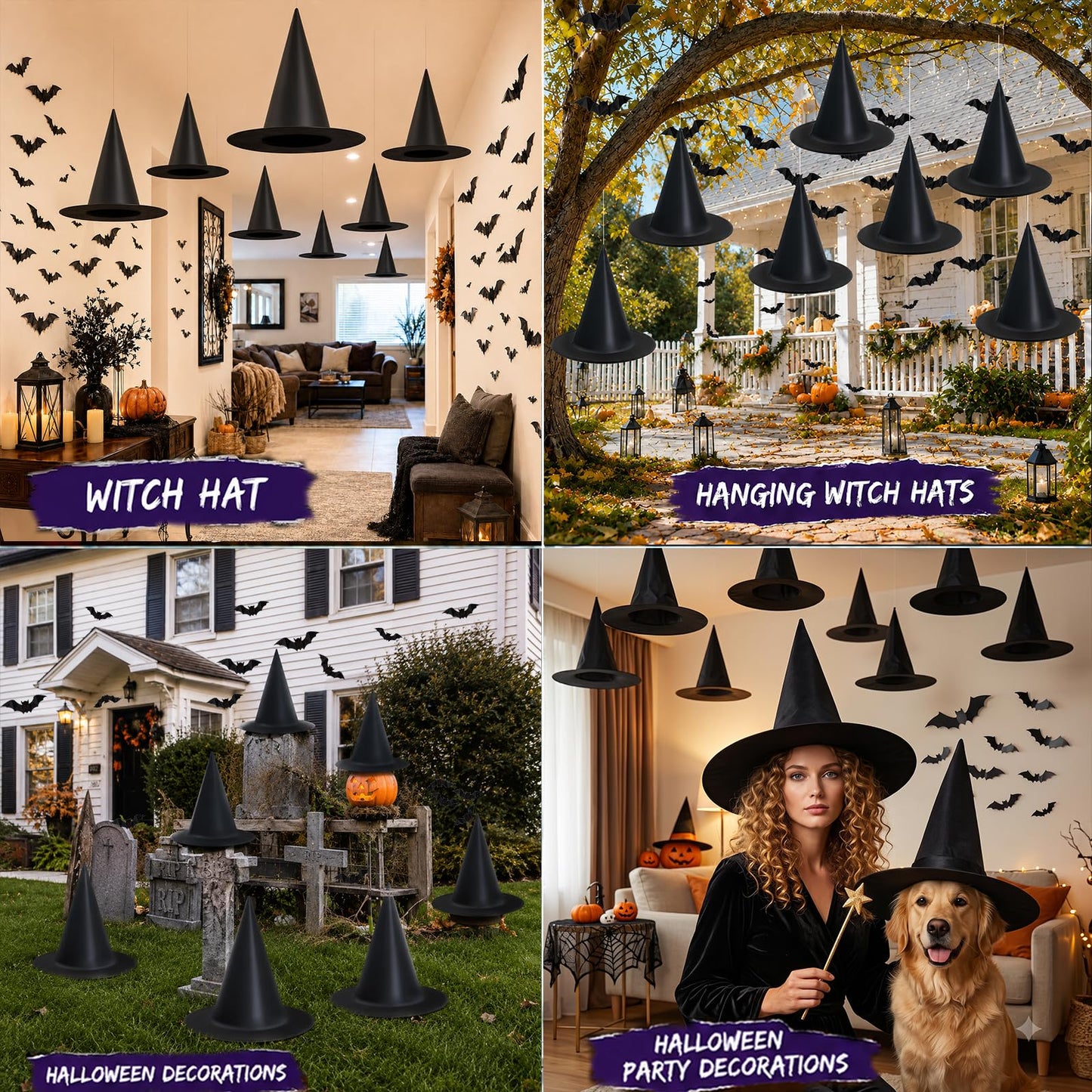 Tepoobea Halloween Witch Hats & Bats Decor Set