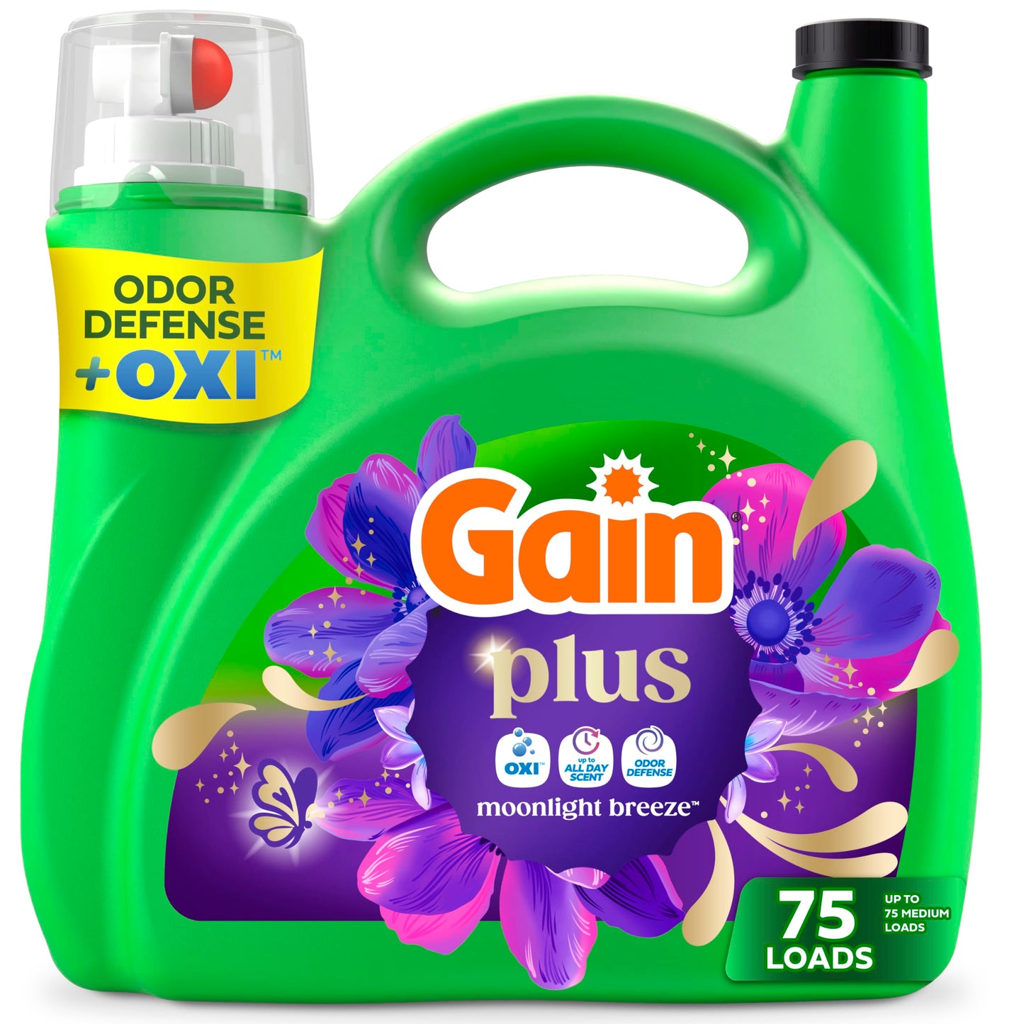 Gain Plus Liquid Laundry Detergent, Cleaner, Fresher, Now with Oxi, Moonlight Breeze Scent, 99 fl oz, 75 Loads