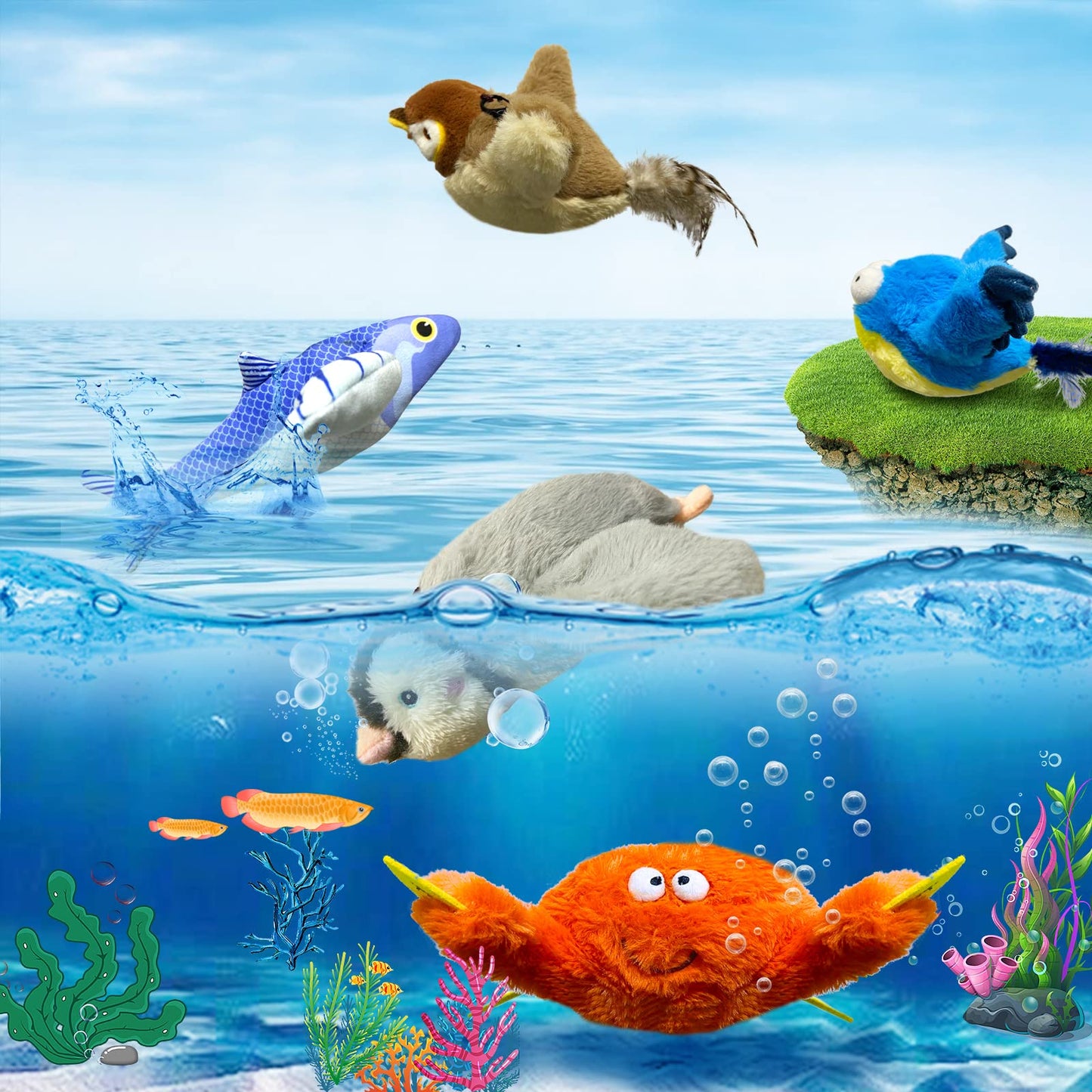 KreizyGo Cat Toys, Flapping Wings Sparrow, No Flying, Chirping Bird Interactive Catnip Toy for Kitten or Small Dogs, Touch Activated, Rechargeable