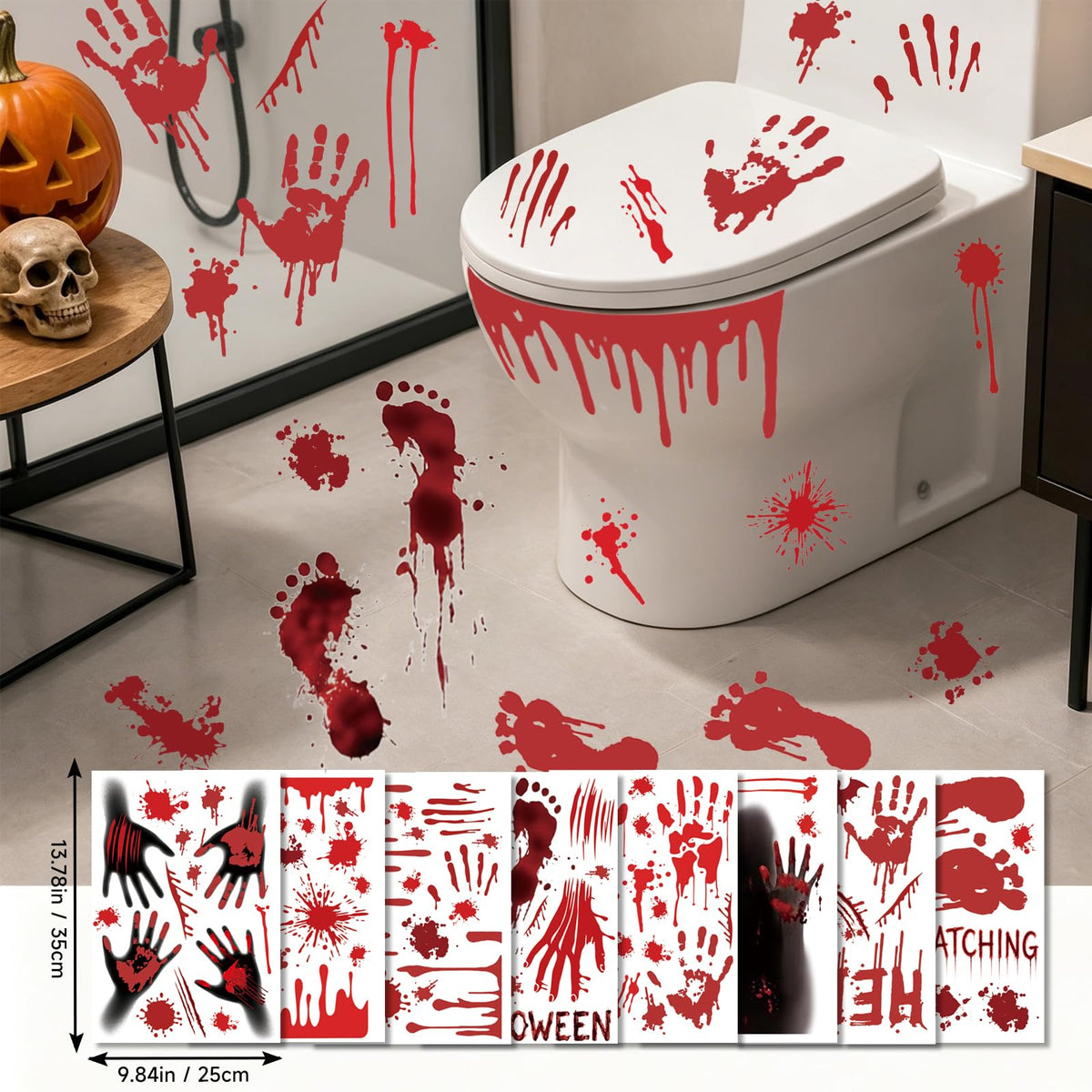 Halloween Bloody Handprint Footprint Wall & Window Stickers, Horror Decor