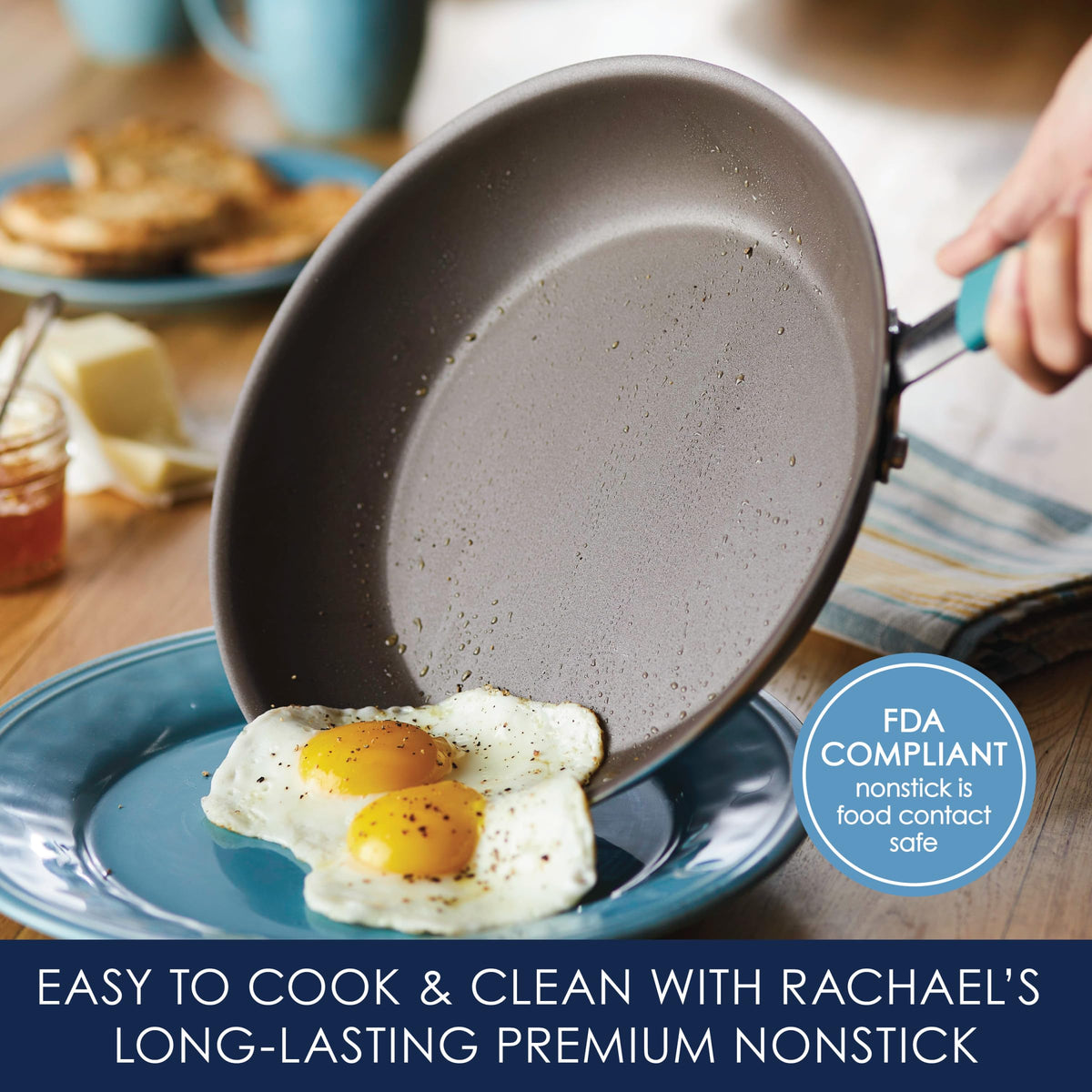 Rachael Ray Cucina Dishwasher-Safe Hard-Anodized Pots and Pans Set Non Stick Cookware, 12 Piece, Gray with Agave Blue Handles