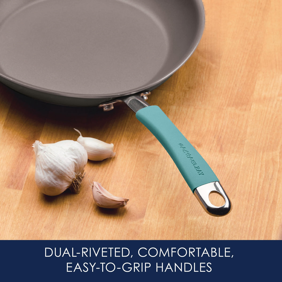 Rachael Ray Cucina Dishwasher-Safe Hard-Anodized Pots and Pans Set Non Stick Cookware, 12 Piece, Gray with Agave Blue Handles