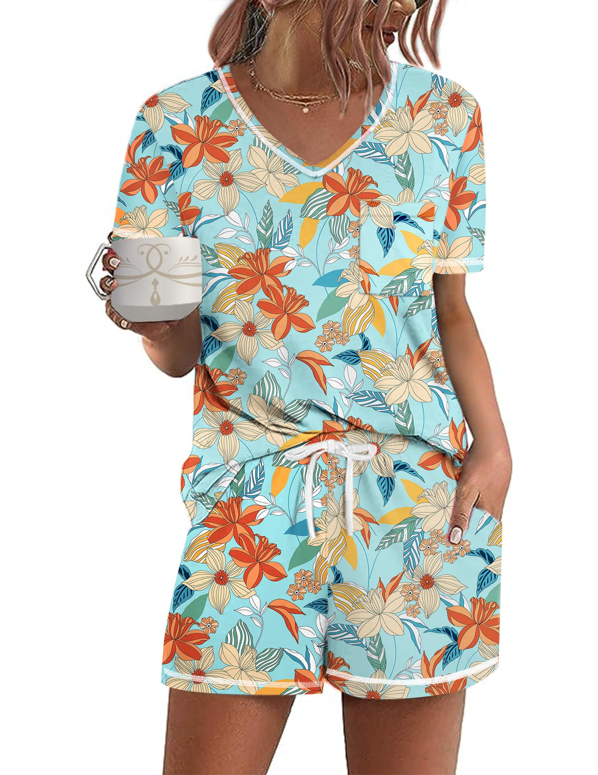 Ekouaer Women's Pajamas Sets Short Sleeve Top and Shorts Pjs Soft Sleepwear