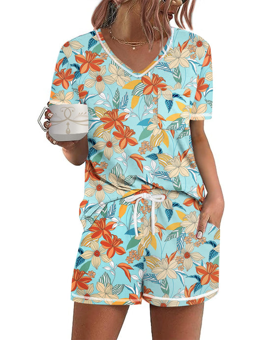 Ekouaer Women's Pajamas Sets Short Sleeve Top and Shorts Pjs Soft Sleepwear
