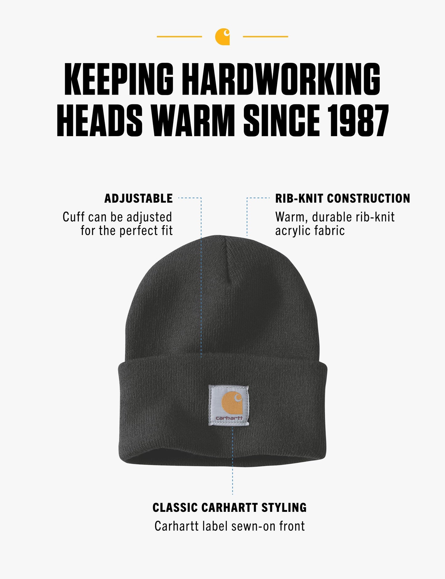 Carhartt Mens Knit Cuffed Beanie Hat, Black, One Size US
