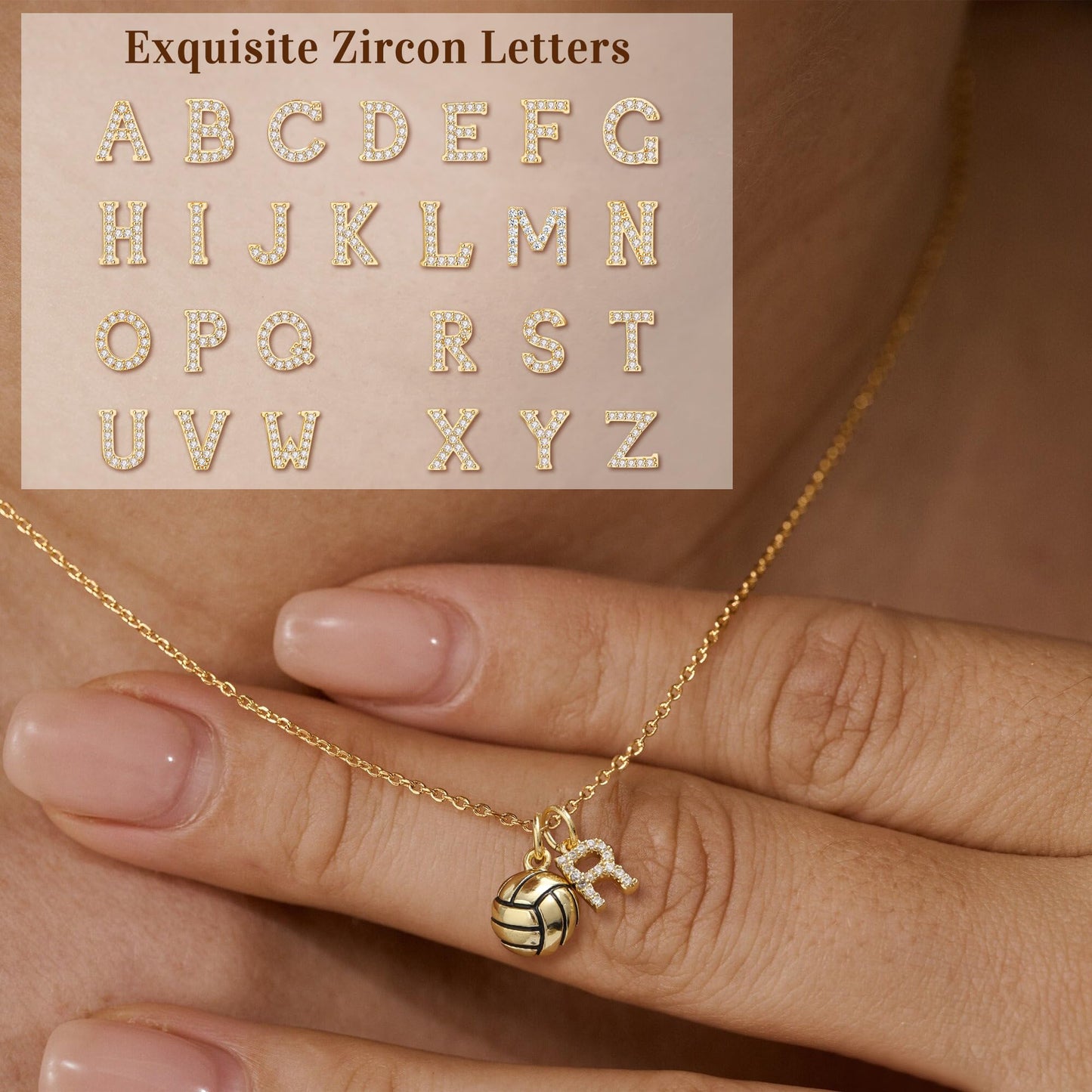 S Initial Necklace with Volleyball Volleyball Gifts Dainty 14k Gold plated Letter Pendant Necklace for Her Sister Friends Birthday Christmas Gifts Jewelry