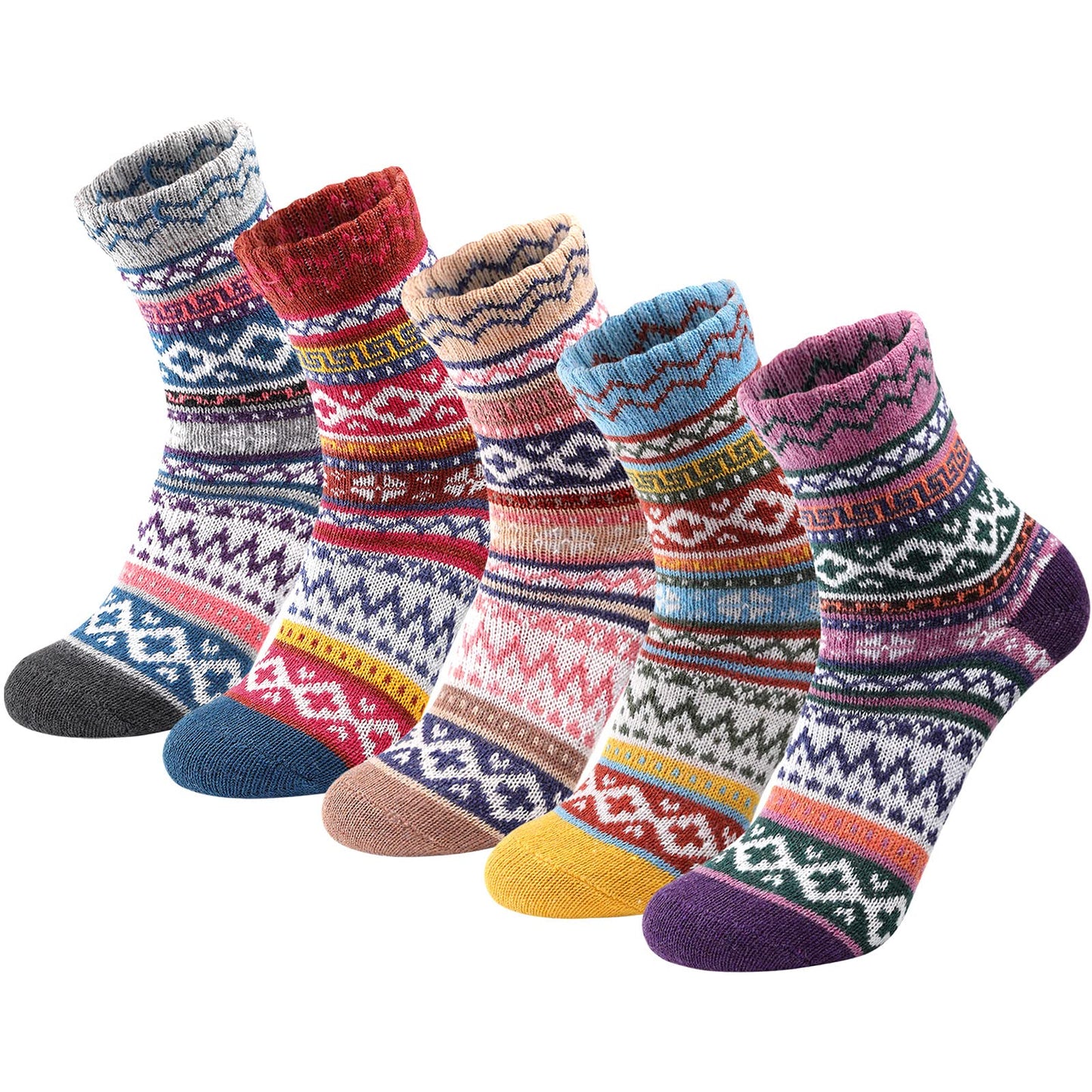 5 Pairs Wool Socks - Wool Socks for Women, Warm Cozy Crew Sock, Warm Womens Winter Sock, Thick Knit Cabin Cozy Sock Gifts for Women, 6-10