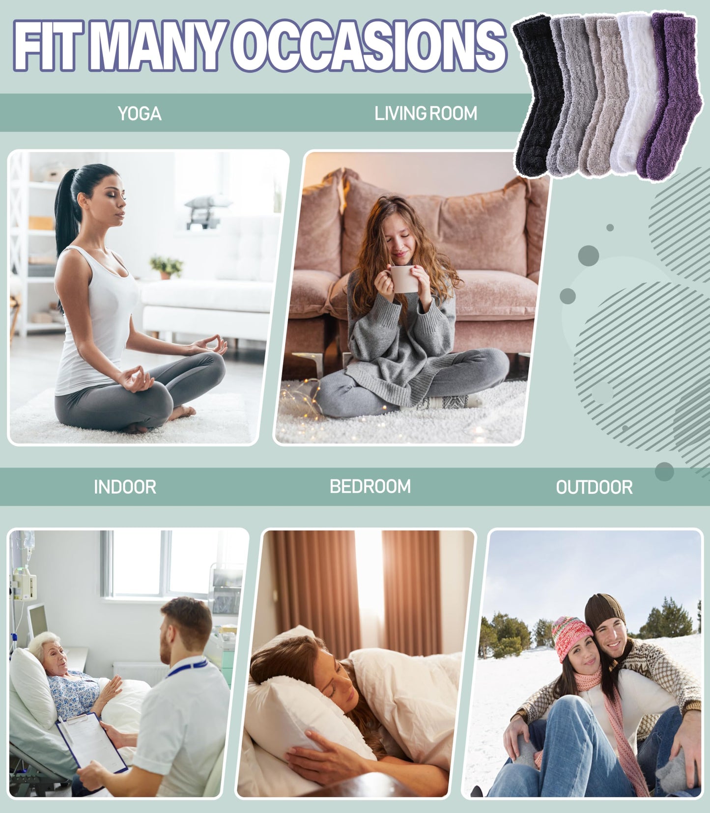 DOSKONI Fuzzy Socks for Women Fluffy Slipper Socks Cozy Winter Warm Soft Microfiber Plush Home Sleeping Gift Socks 5 Pairs Color A