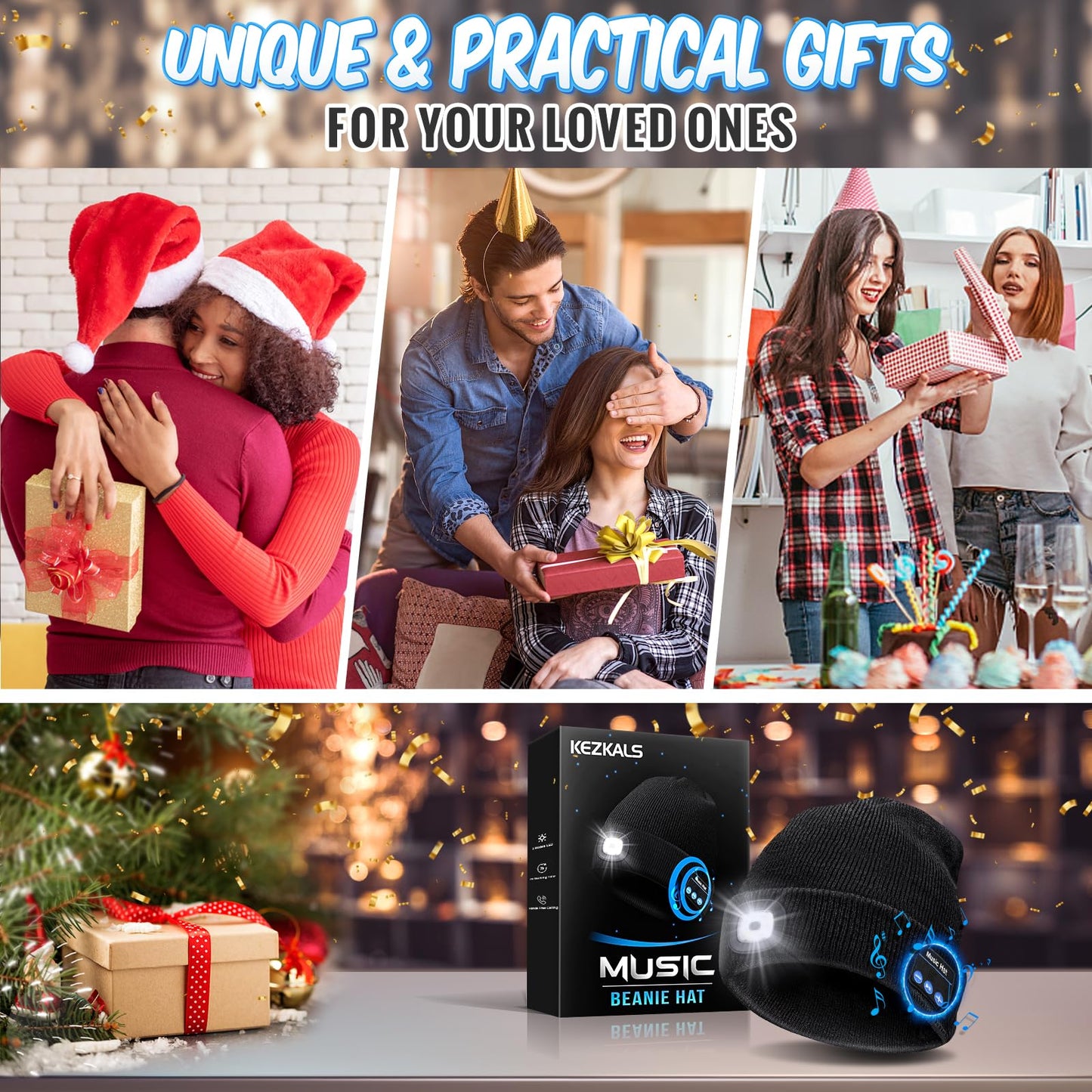 Gifts for Men Bluetooth Beanie Hat, Stocking Stuffers for Adults, Mens Gifts for Christmas, White Elephant Gift for Adults, Gift for Men Who Want Nothing Cool Gadgets, Bluetooth Hat for Husband Women